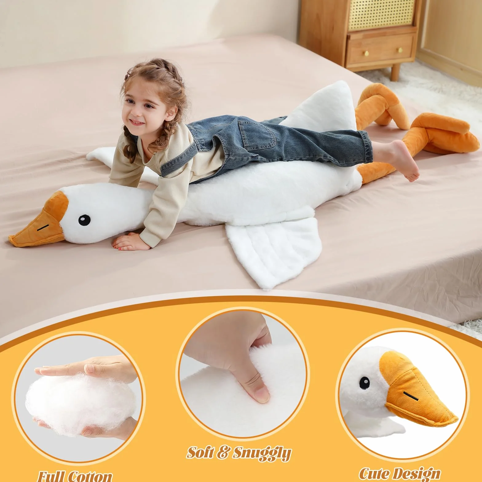 Peluche d'oca gigante da 130 cm, XXL, morbido e morbido peluche d'oca, grande anatra di peluche, per il compleanno dei bambini