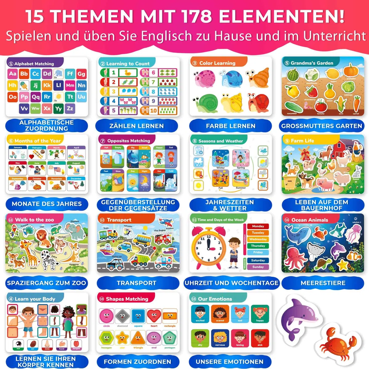 QUOKKA Montessori Busy Book per bambini dai 3 ai 5 anni, libro di attività con pagine interattive, libro di attività di 3 anni con chiusura a tocco per l'apprendimento, regalo prescolare per ragazzi e