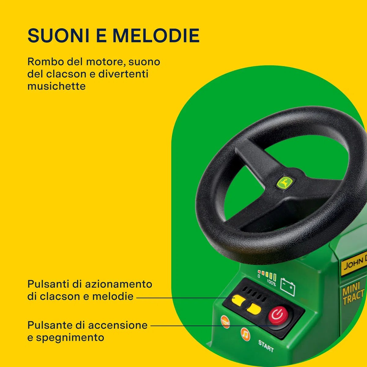 PEG John Deere Mini Tractor Trattore Elettrico Cavalcabile 6V per Bambini da 1 Anno con Batteria Ricaricabile, Luci LED, Clacson, Suoni e Melodie