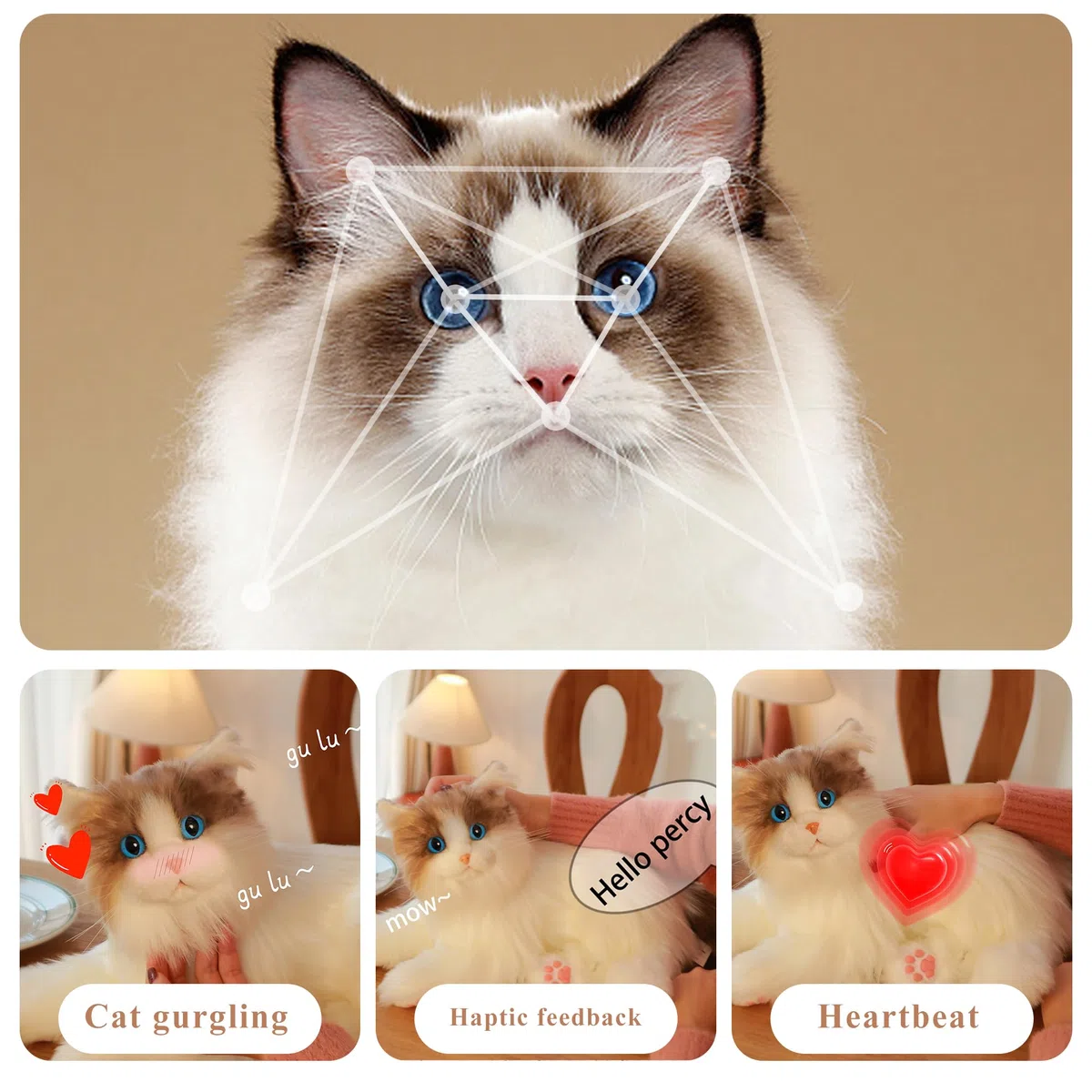 Chongker Robot Gatto Compagno Interattivo Peluche Fatto a Mano con Risposta Vocale Battito Cardiaco Ronzio Realistici Regali