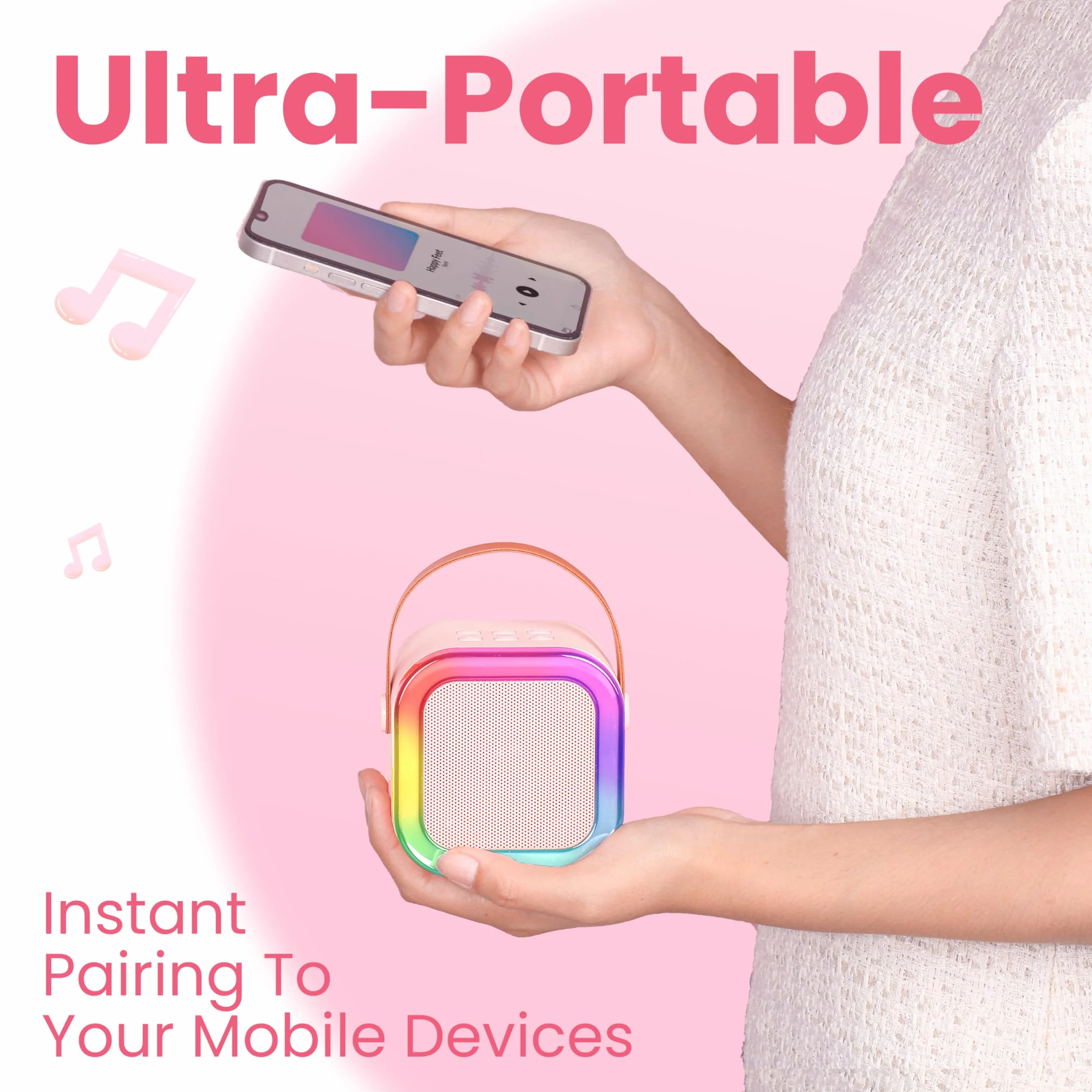 Karaoke con Microfono per Bambini 4-9 Anni, Microfono Bluetooth con Effetti Cambia Voce, Regalo Compleanno Natale Rosa