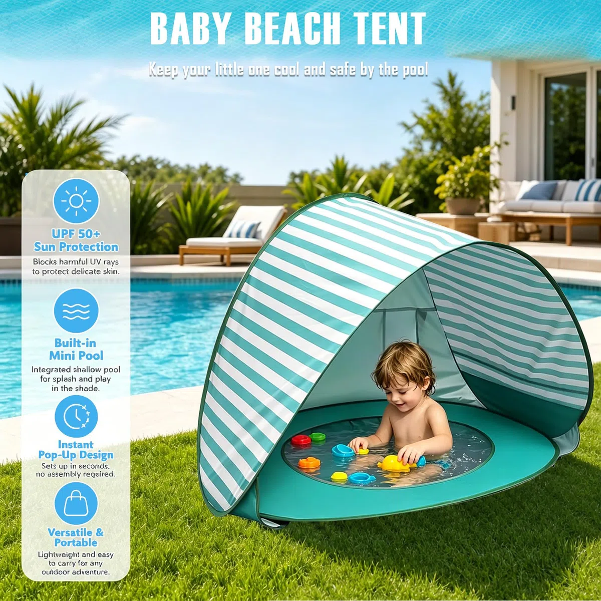 Tenda da spiaggia Baby Pop Up con mini piscina protezione UV portatile per bambini