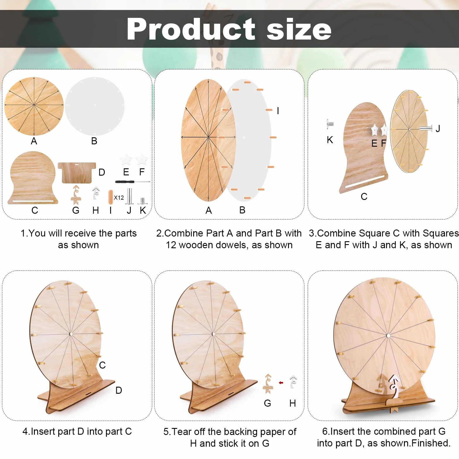 Gosknor 30cm Ruota dei Premi Che Gira, 12 Slot da Tavolo Gioco della Ruota della Fortuna Legno Prize Wheel con Supporto per Giochi di Filatura Fiere Carnevale attività per Le Vacanze