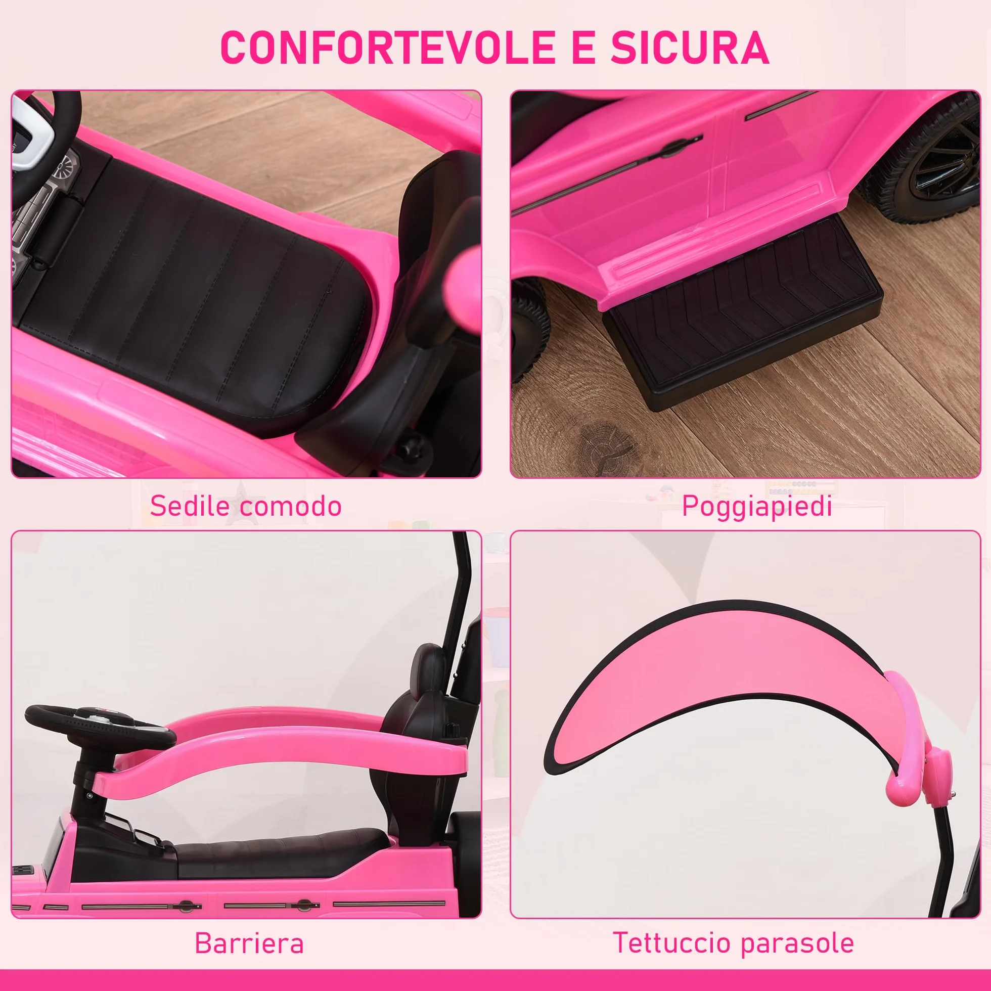 HOMCOM Macchina a Spinta per Bambini 12-36 Mesi con Licenza Mercedes-Benz G350, Giocattolo Macchina Cavalcabile con Tettuccio e Maniglia di Spinta, 85.5x40.5x95 cm, Rosa
