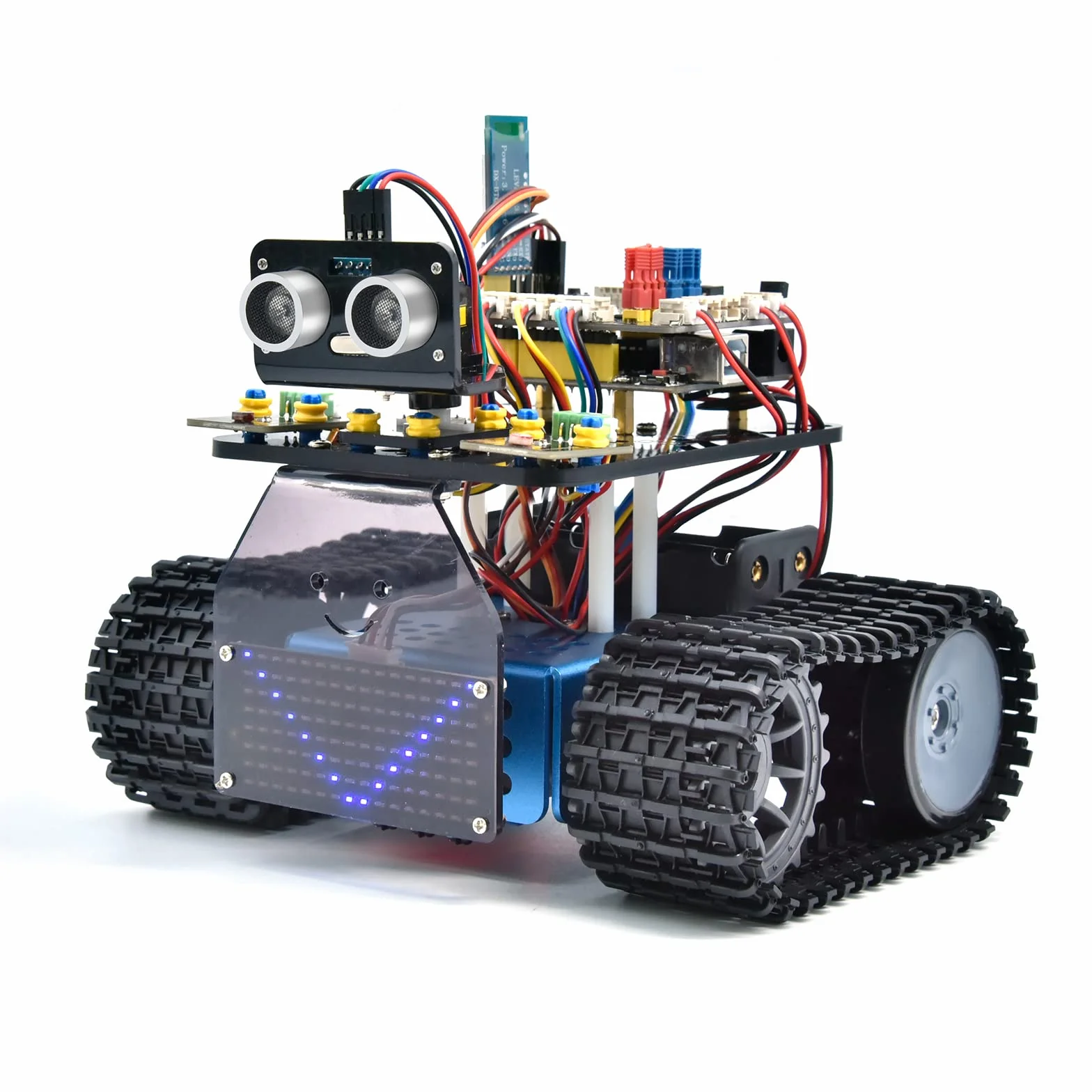 KEYESTUDIO Kit serbatoio robot intelligente per Arduino IDE, kit di costruzione elettronica con UNO R3, sensore a ultrasuoni, ecc. Robot di programmazione fai-da-te STEM educativo per 14+ adolescenti