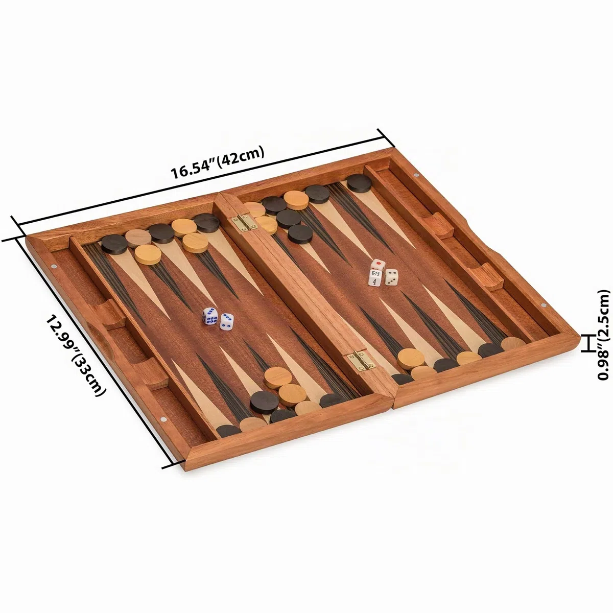 Yellow Mountain Imports, Set Backgammon Intarsiato in Legno, "Dorne" - con Pedine e Accessori, Tabellone 33 centimetri