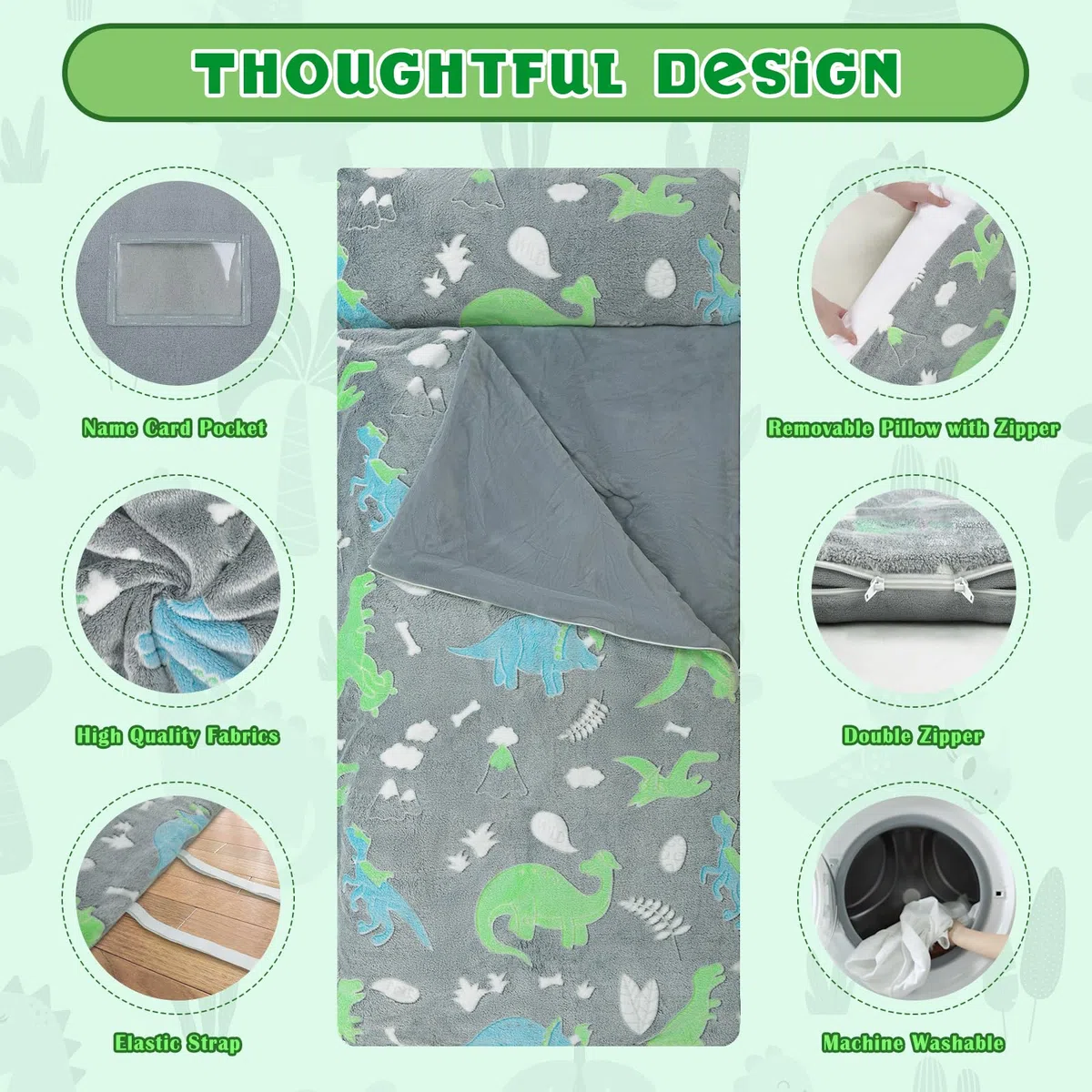 Decalsweet Nap Mat per Bambini Luminoso con Rimovibile Cuscino, Grande Sacco a Pelo Pieghevole per Ragazze Ragazzi, Nap Mats con Doppia Cerniera per Campeggio, Scuola Materna e Asilo, 170×75cm