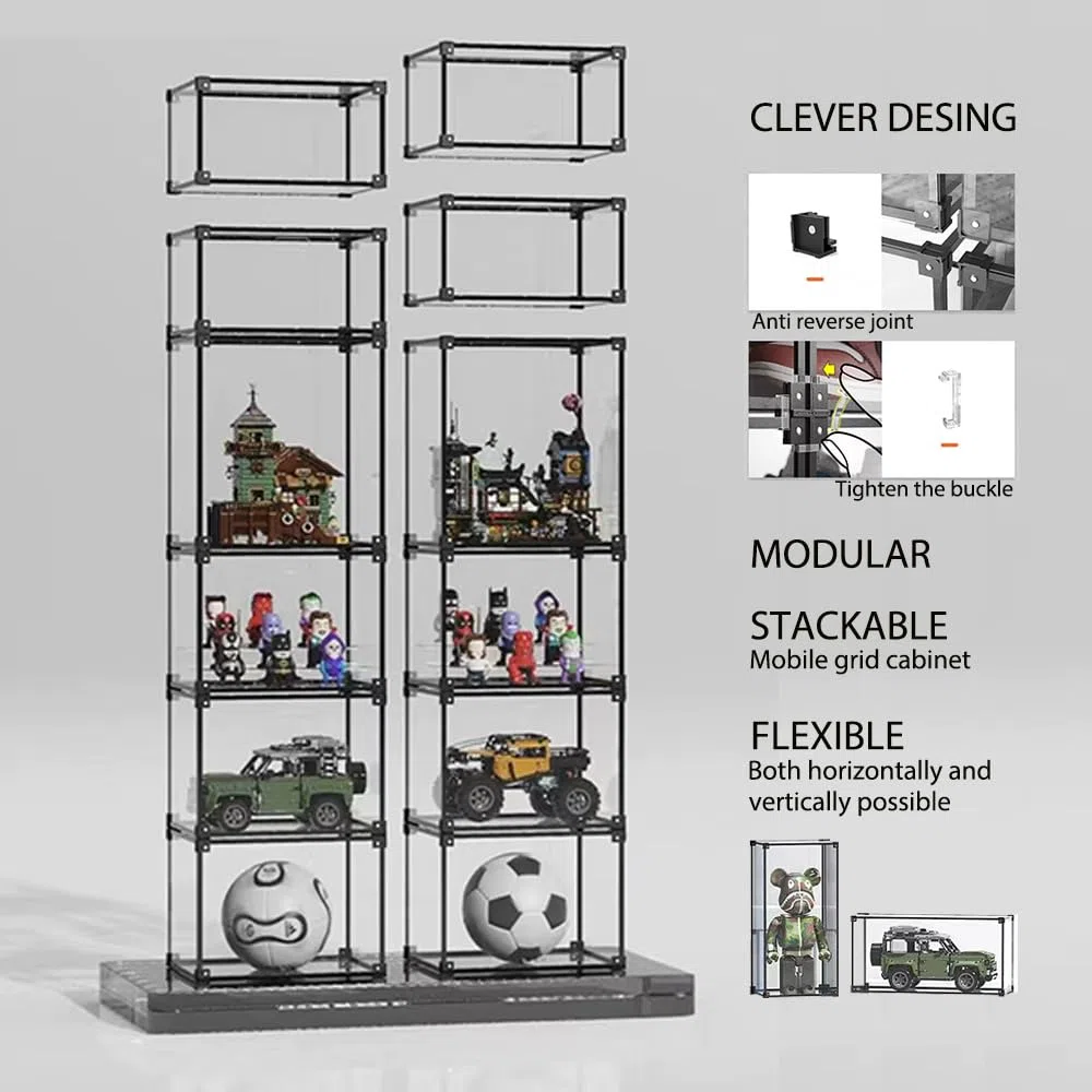 Vetrina acrilica, impilabile trasparente, Vetrina da collezione Antipolvere con porta per le figure del Adatto per LEGO 41374 Automobili modello che raccolgono Self-assembly (40x30x20cm)