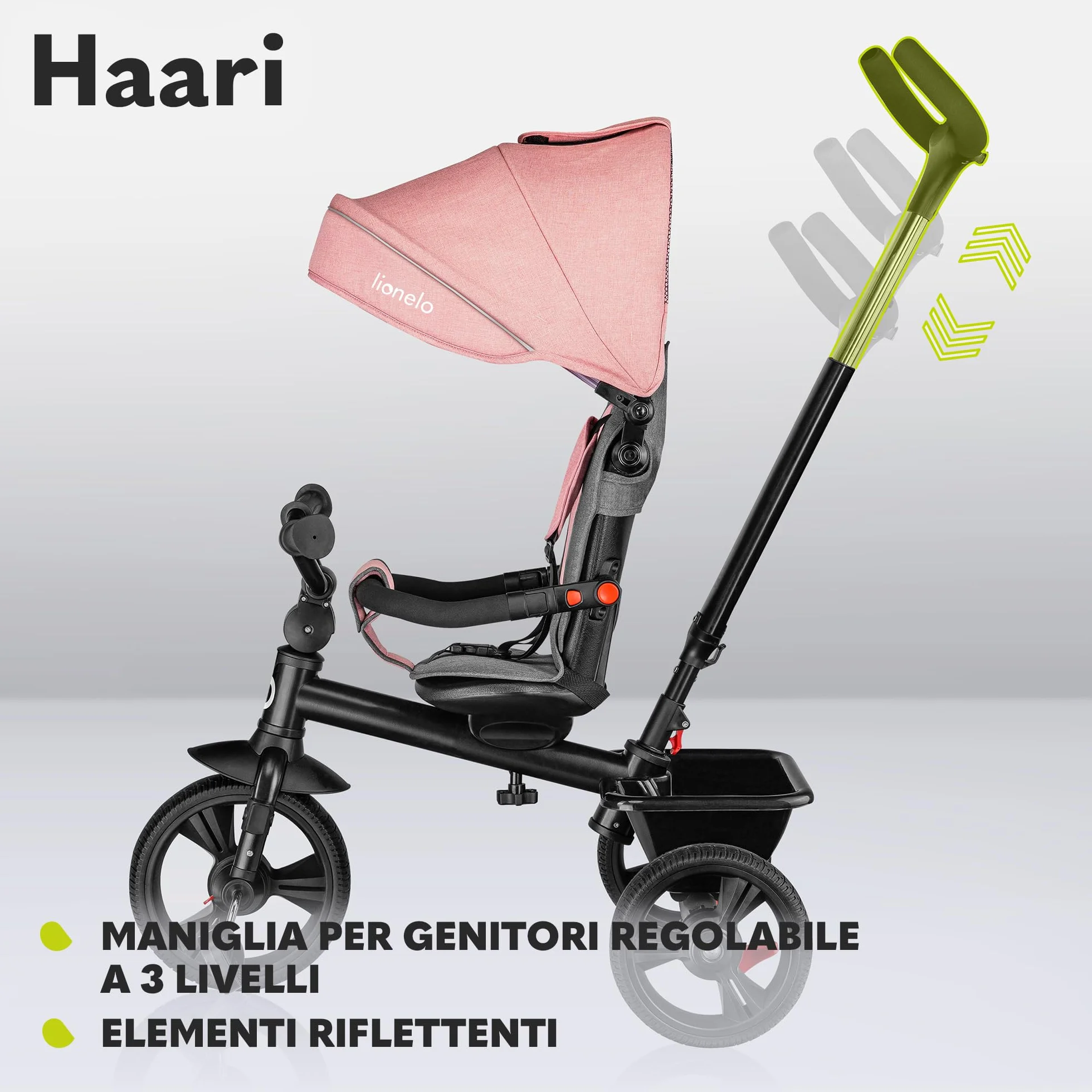 Lionelo Haari 2 in 1 Triciclo bici e passeggino fino a 25kg, Pieghevole, Fronte mamma e fronte strada, Regorabile compatto con Borsa e portabibite, Cinture a 3punti Triciclo per bambini da 1 a 5 anni