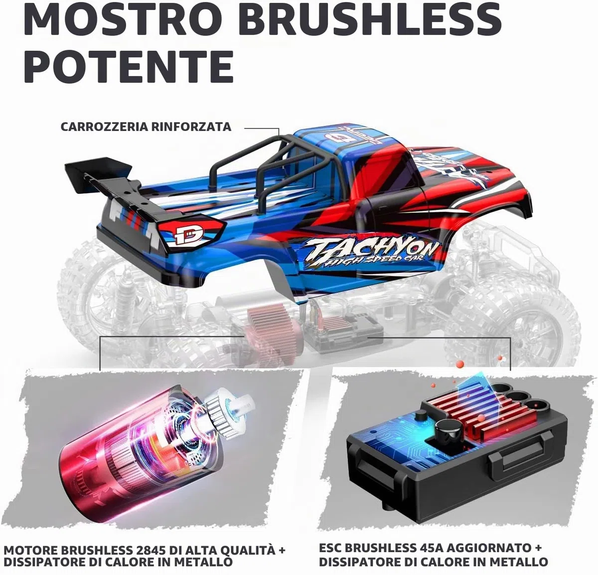 DEERC Auto telecomandato 1:10 scala alta velocità senza spazzole, per adulti, 4WD 60+ KM/H alta velocità, 2.4Ghz fuoristrada RC Crawler 40+ minuti di tempo di gioco, regalo per ragazzi (210E)