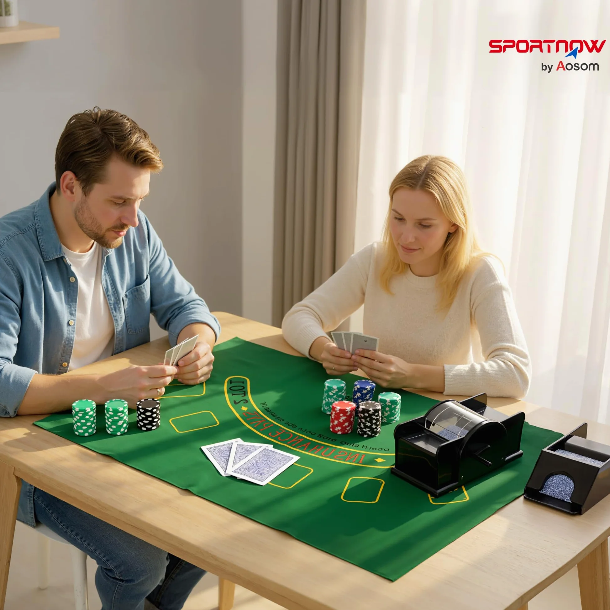 SPORTNOW Set da Poker Completo con 300 Fiches, Mescolatore di Carte, Distributore di Carte, 2 Mazzi di Carte, Tappetino, 5 Dadi, Pulsante Dealer e Valigetta per 8 Giocatori, Argento