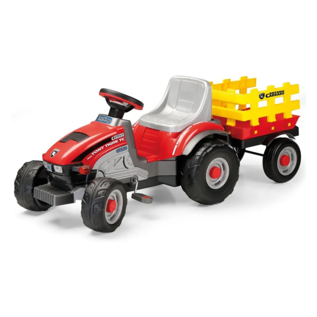Peg Perego Mini Tony Tigre - Trattore a Pedali per Bambini dai 2 Anni con Rimorchio Rimovibile e Sedile Regolabile, Design Firmato Antonio Carraro
