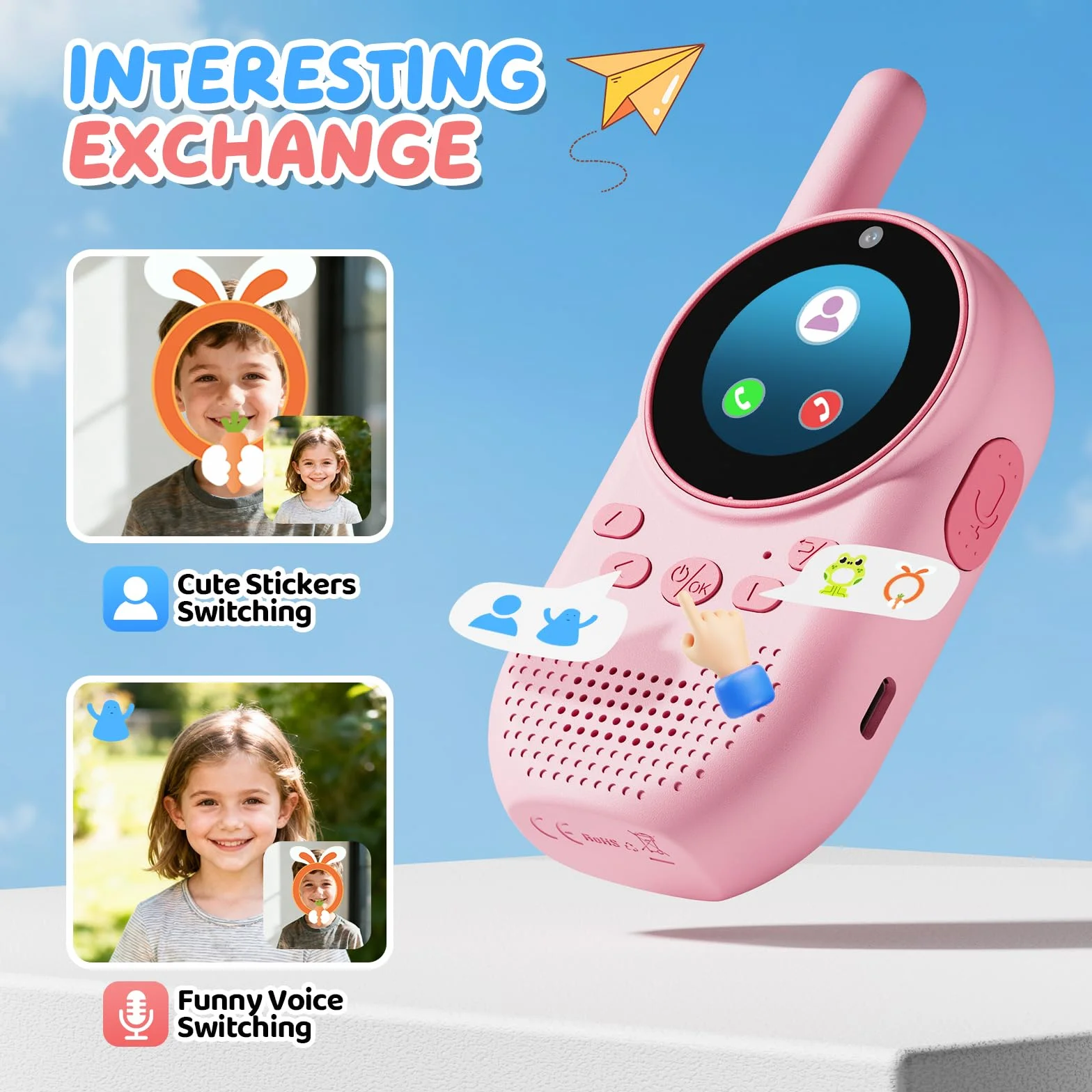 Video walkie talkie bambini, Walkie talkie bambini ricaricabili con telecamera HD & Modificatore vocale, Lungo Raggio, Regalo di Natale per Bambin i dai 3-12 Anni (blu/blu)