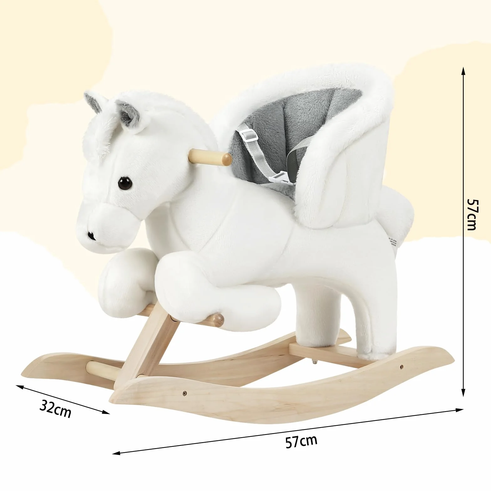 WOLTU Cavallo a Dondolo in Legno per Bambini 1-3 Anni, Cavalluccio in Peluche Cavalcabile con Suoni, Cintura di Sicurezza e Schienale Alto, Giocattolo Regalo per Bambino e Bambina, Bianco e Grigio