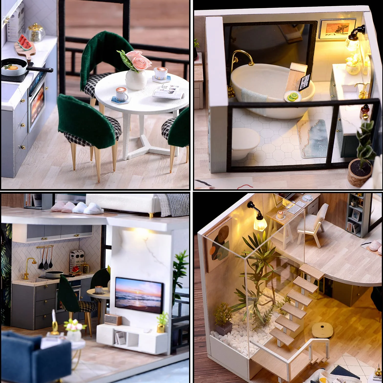 Cuteroom Kit Fai da Te Mini Dollhouse Wooden Furniture Casetta Fatta a Mano con Carillon – per Il Montaggio di Giocattoli Regali di Compleanno (Satisfied Time)
