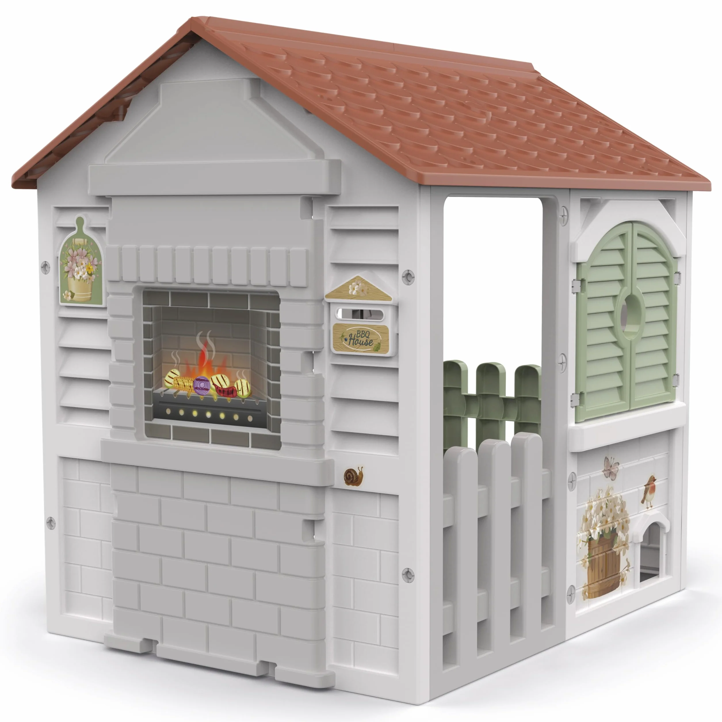 Chicos - Casetta Barbacoa | Casetta per Bambini da Esterno con Barbecue Integrato ed Accessori oltre a Finestre e Gattaiola | Da 2 Anni (89705)