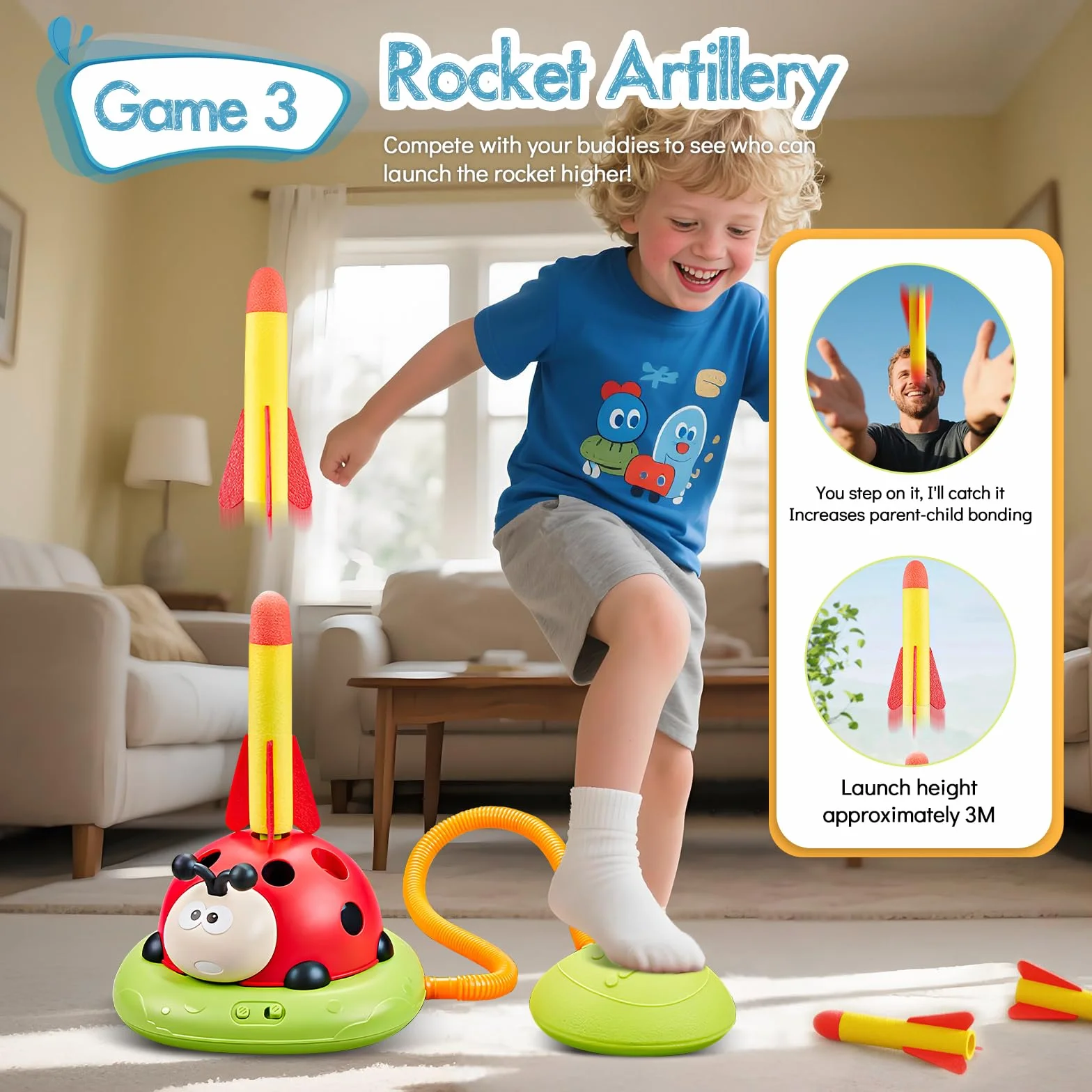 RoserRose 5 in 1 Giochi da Giardino per Bambini, Spara Razzi, Corda per Saltare, Lancio Anelli, Schivata e Salto, Giochi da Esterno con Telecomando, Giocattolo per Bambini 3 4 5 6 7 8 Anni
