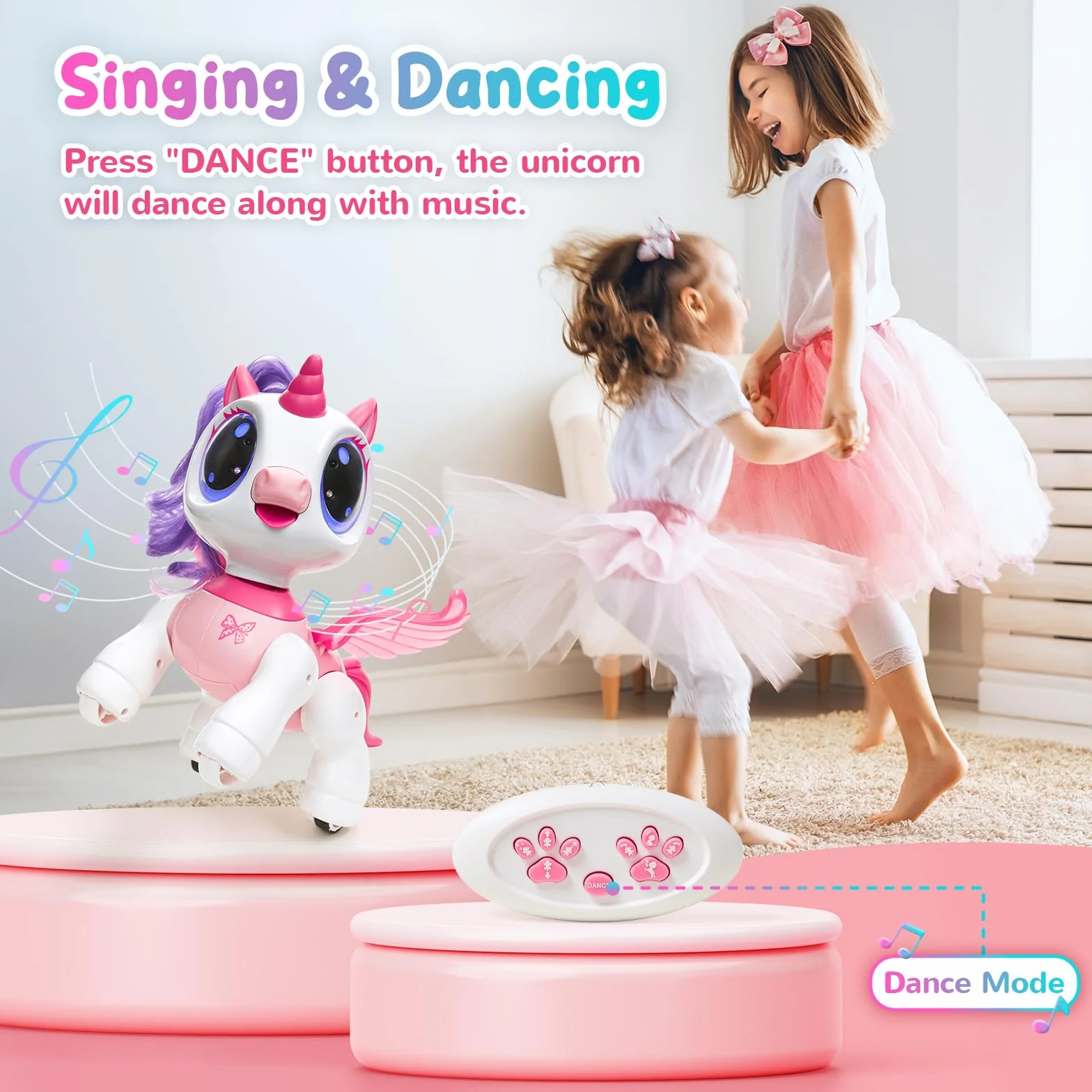 SGILE Unicorno Bambina Regalo per Bambina 3 3 4 5 6 7 Anni, Telecomando Robot Sensore di Gesto Intelligente Danza Musica Occhi LED Giocattoli, Rosa