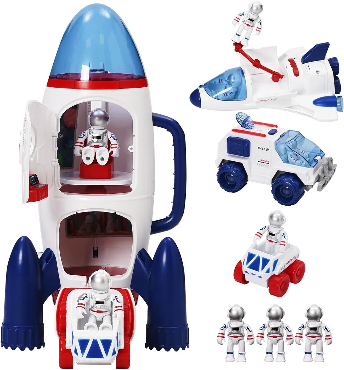 Giocattolo del Razzo Spaziale per Bambini, giocattolo spaziale con effetti di luce e suono, con stazione spaziale, Space Shuttle, Space Rove e astronauti, regalo per bambini