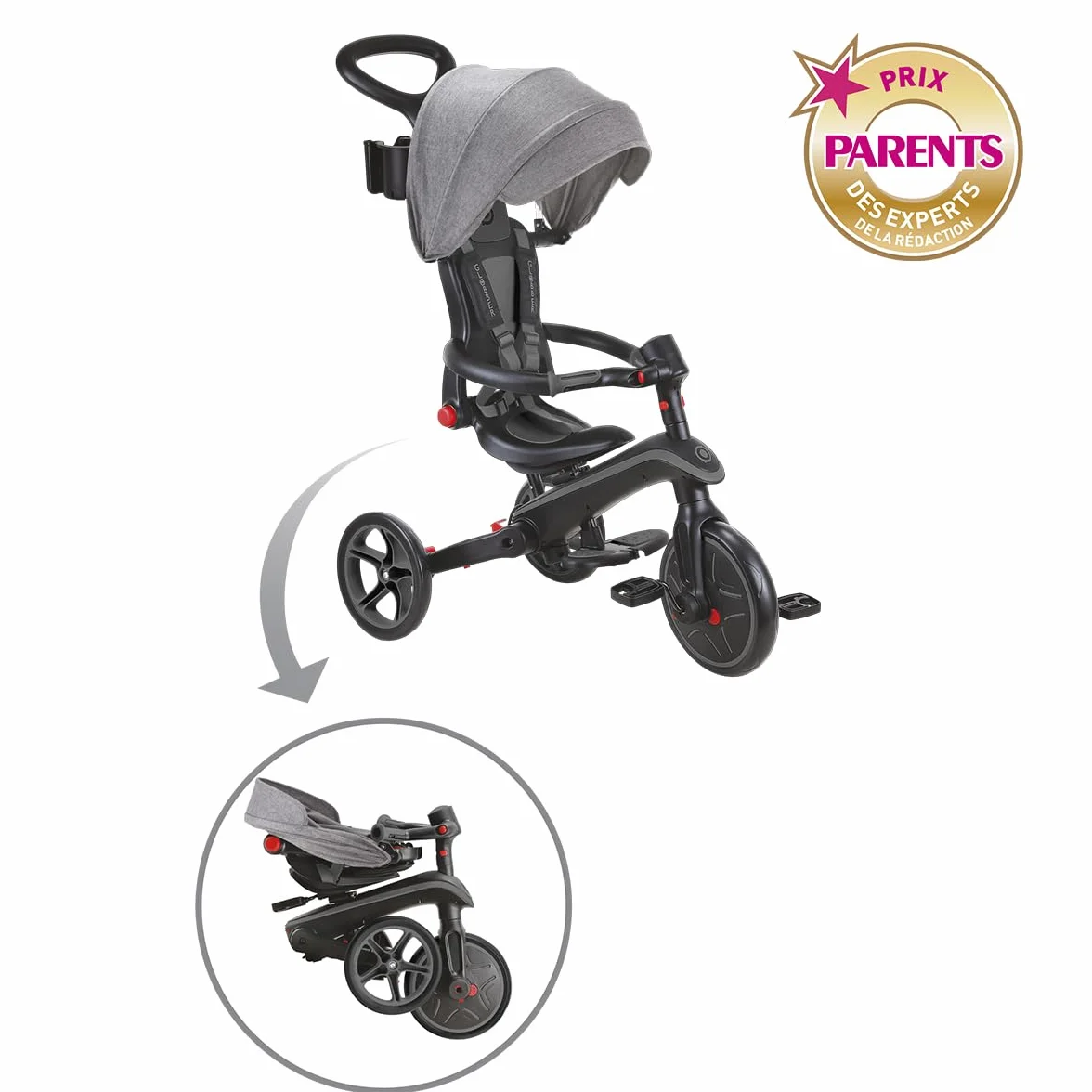 Globber - Triciclo Explorer 4 in 1 - Triciclo pieghevole ed evolutivo in stile draisiano per bambini dai 10 mesi ai 5 anni