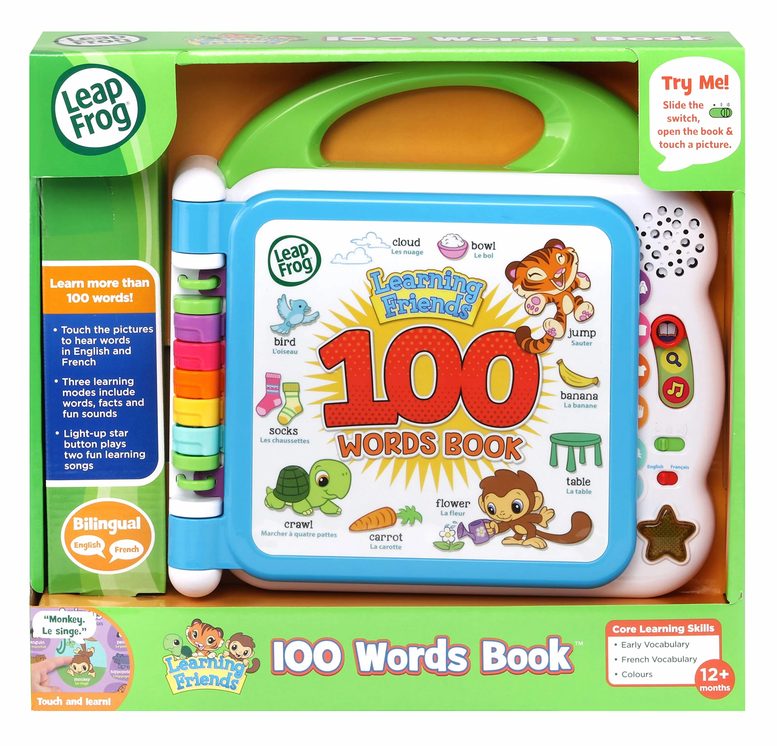 Leapfrog Learning Friends - Libro per bambini con 100 parole, giocattolo educativo e interattivo bilingue | Libro per bambini e bambine di 1, 2, 3, 4+ anni, versione inglese