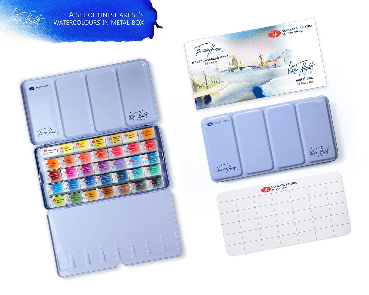 Honsell White Nights - Set di acquerelli per artisti, 35 colori in una custodia in metallo
