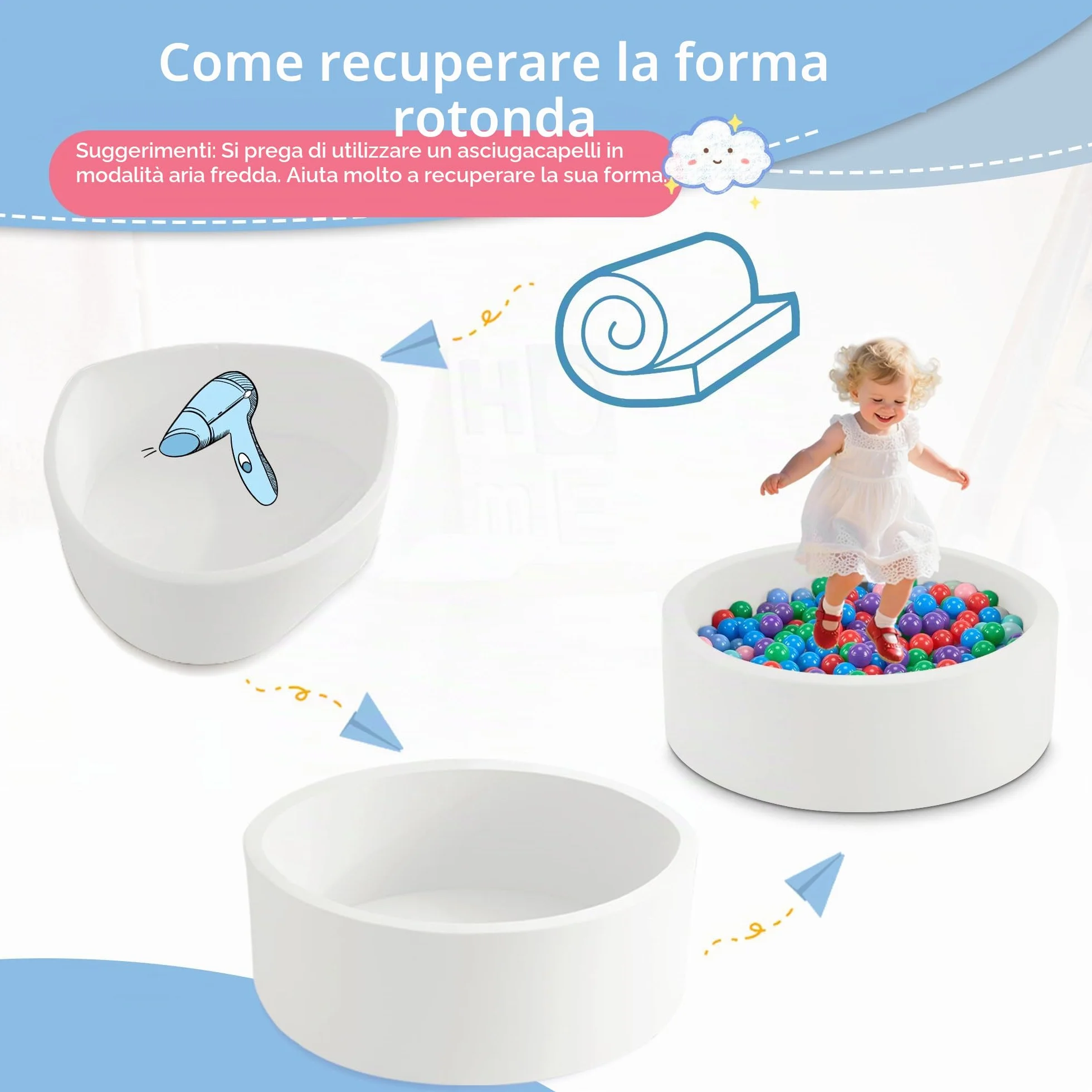 Piscina per palline in schiuma 89,9 x 30 cm, per bambini dai 1 ai 3 anni per ragazzi e ragazze, palline non incluse, bianco