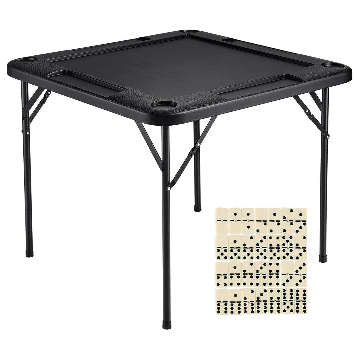 VEVOR Tavolo Mahjong Pieghevole Quadrato 4 Giocatori con Portabicchieri e Vassoi, 900 x 900 mm