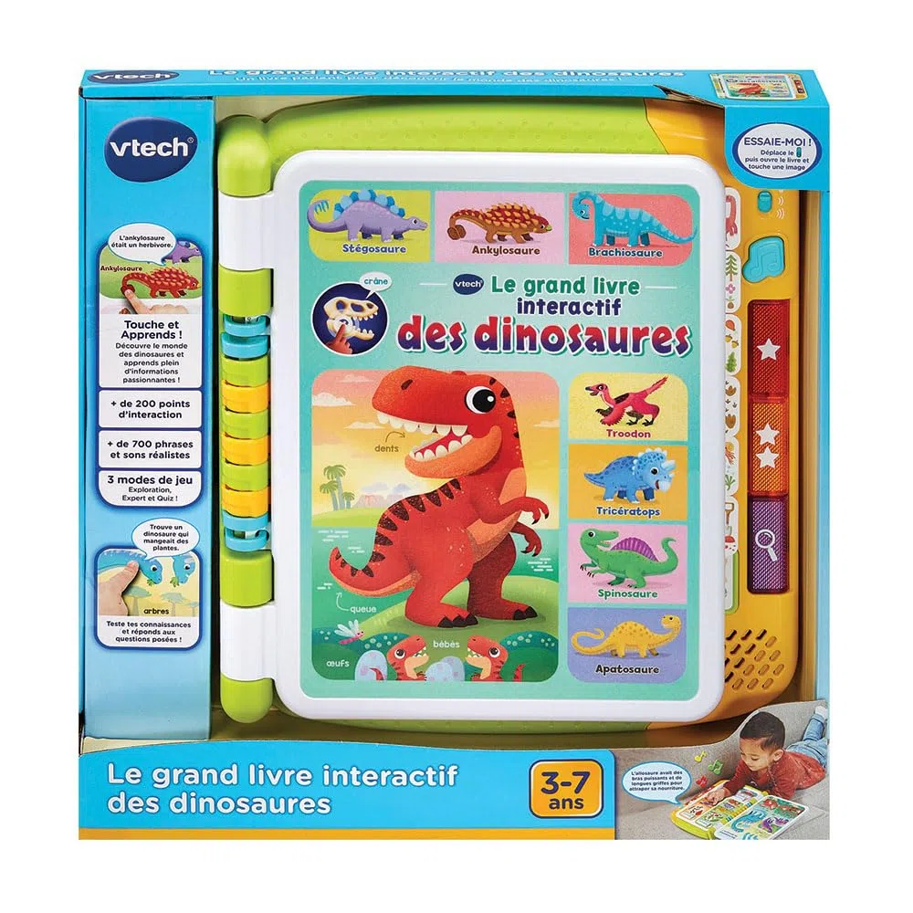 VTech - Il Grande Libro Interattivo dei Dinosauri, Imager Sonore, Touch Book Bambino, Dinosauro Giocattolo Educativo, 14 Pagine Illustrate e Interattive, Regalo Bambino Da 3 Anni - Contenuto in
