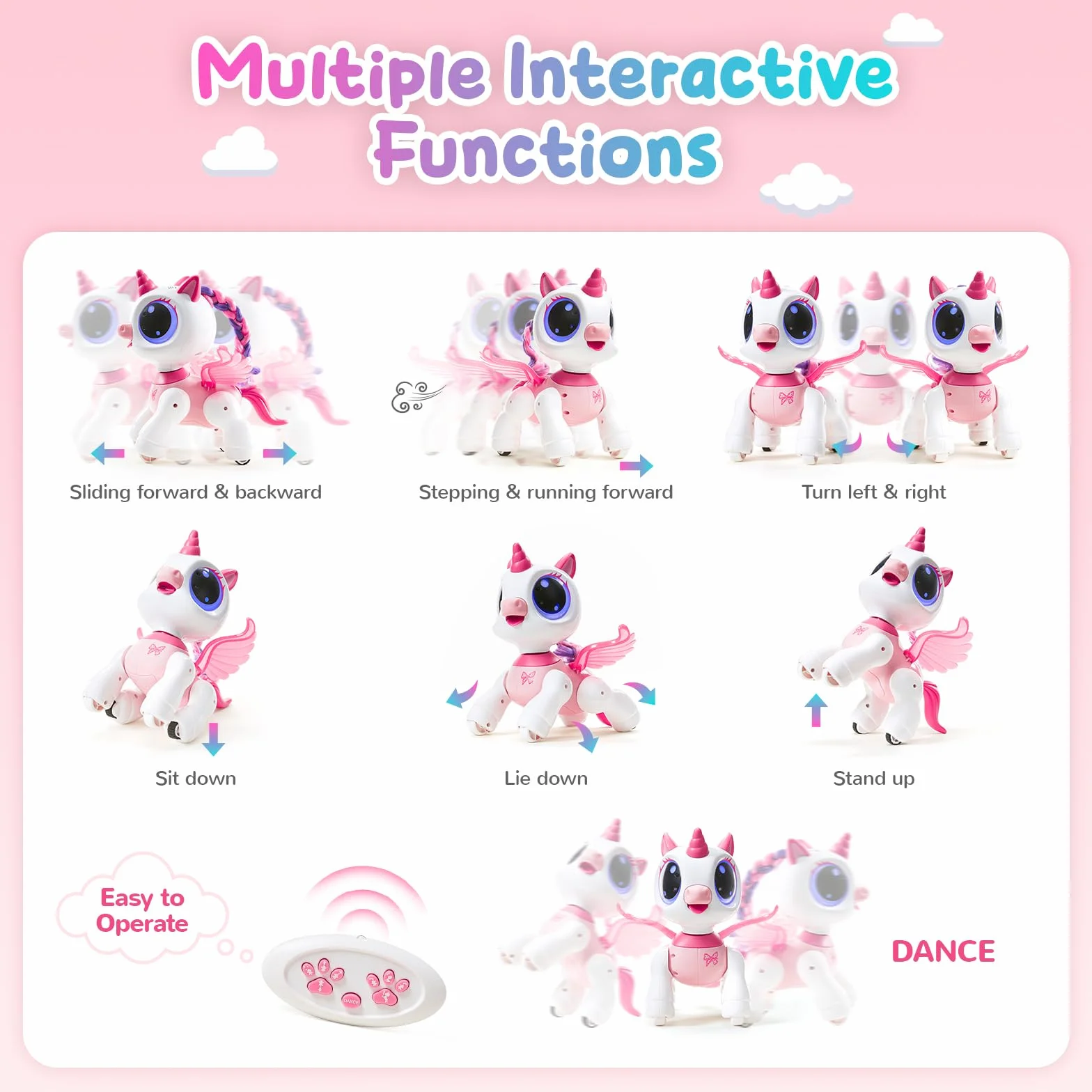 SGILE Unicorno Bambina Regalo per Bambina 3 3 4 5 6 7 Anni, Telecomando Robot Sensore di Gesto Intelligente Danza Musica Occhi LED Giocattoli, Rosa