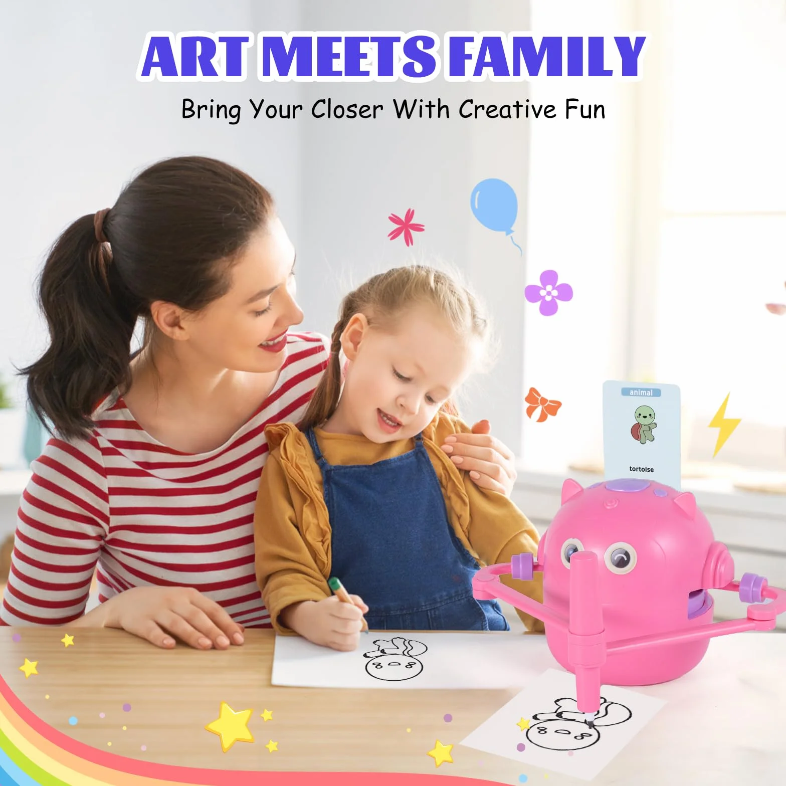 Drawing Robot, Robot da Disegno per Bambini con 100 Carte, Robots da Disegno Che Dipinge, idraw robots Magico Interattivo per Bambini&Bambine (Rosa)