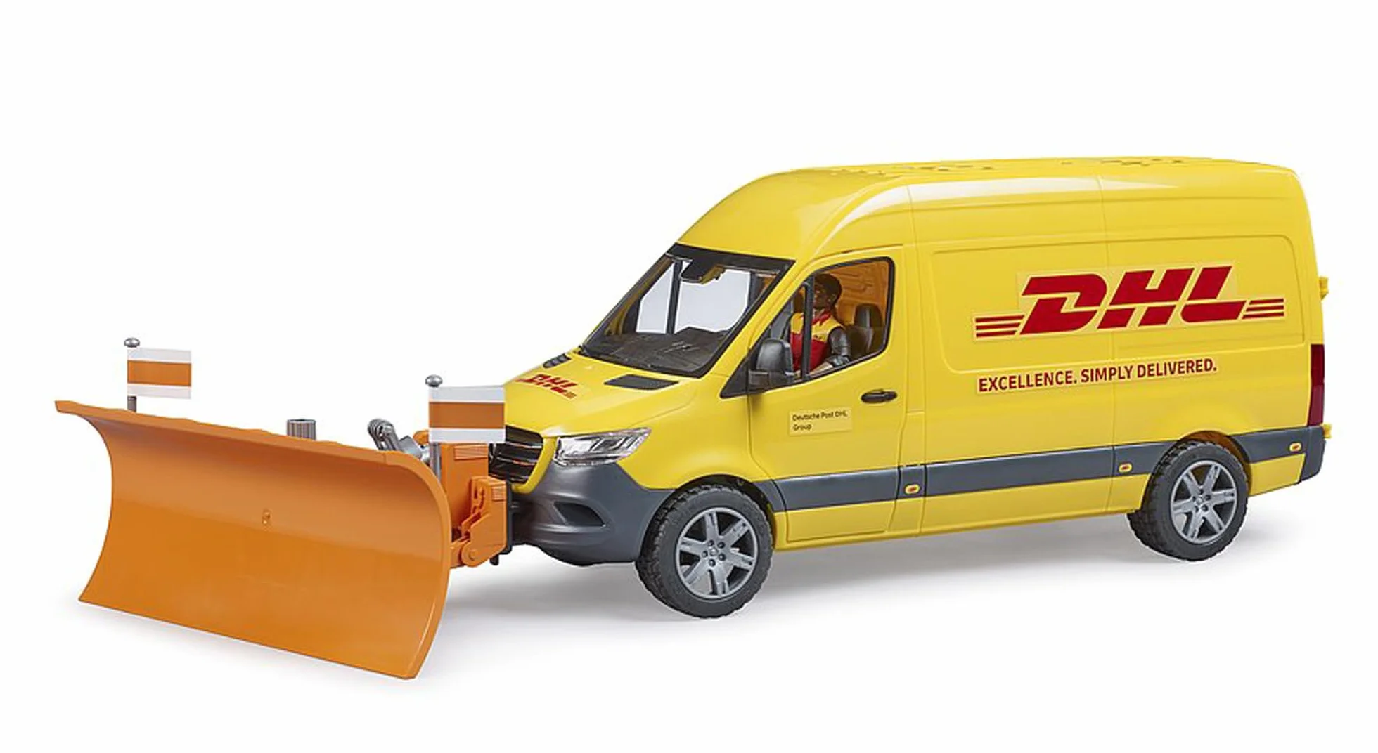 bruder - 02671 - MB Sprinter DHL con autista incluso box pallet con pacchi di spedizione, veicolo, trasportatore