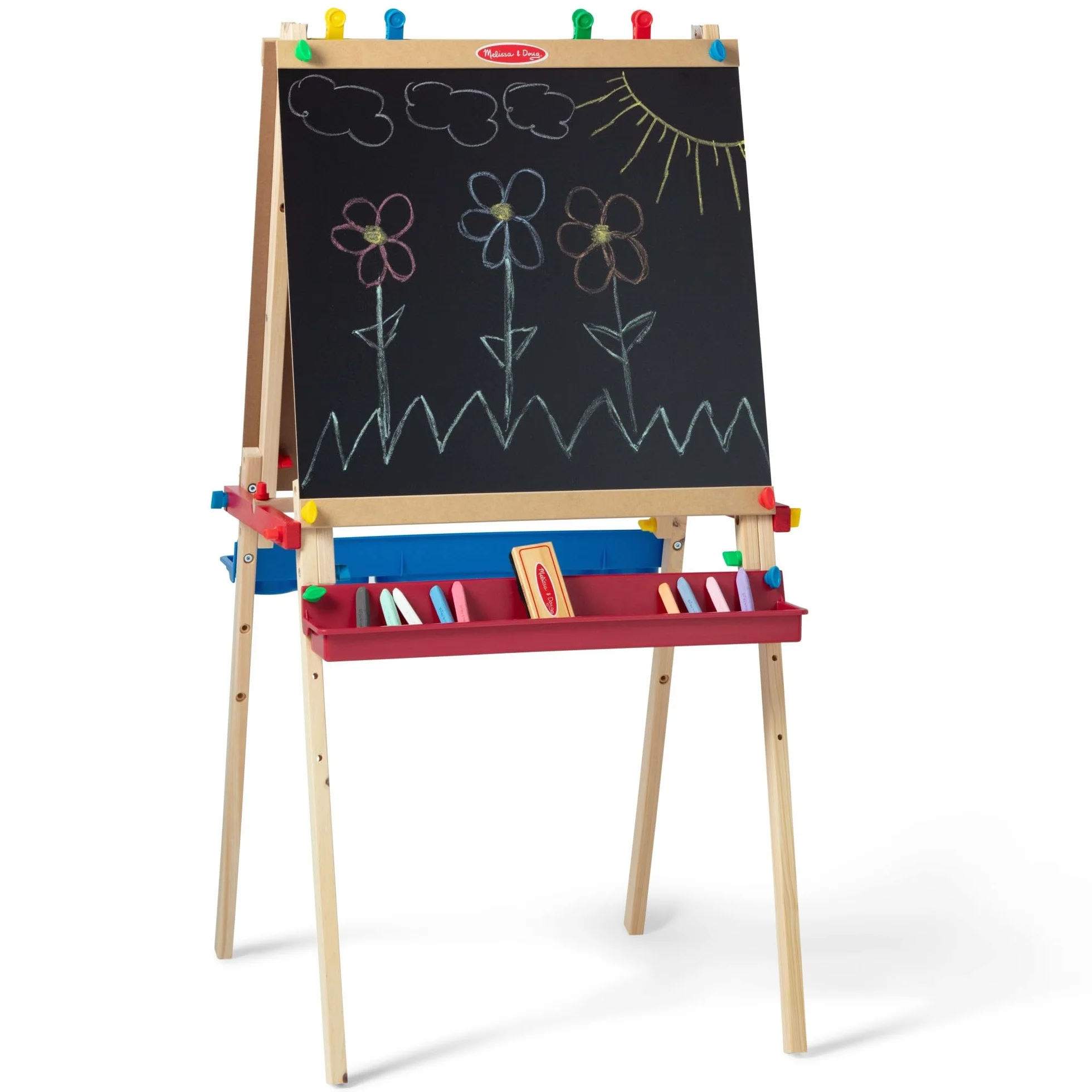 Melissa & Doug Set artistico con cavalletto in legno | Cavalletto per lavori creativi e artistici per bambini dai 3 ai 8 anni | Cavalletto con lavagna per bimbi | Lavagne per pennarelli e gessi