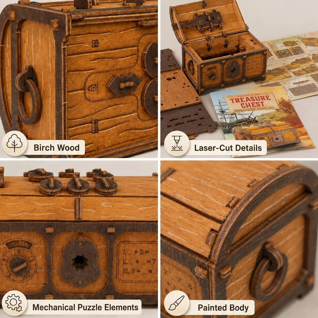 WOODEN.CITY Scrigno del tesoro Escape Room in a Box, scatola rigida per adulti, kit di legno per indizi, puzzle 3D Escape Room, puzzle meccanici in legno per adulti, scatola puzzle pirati