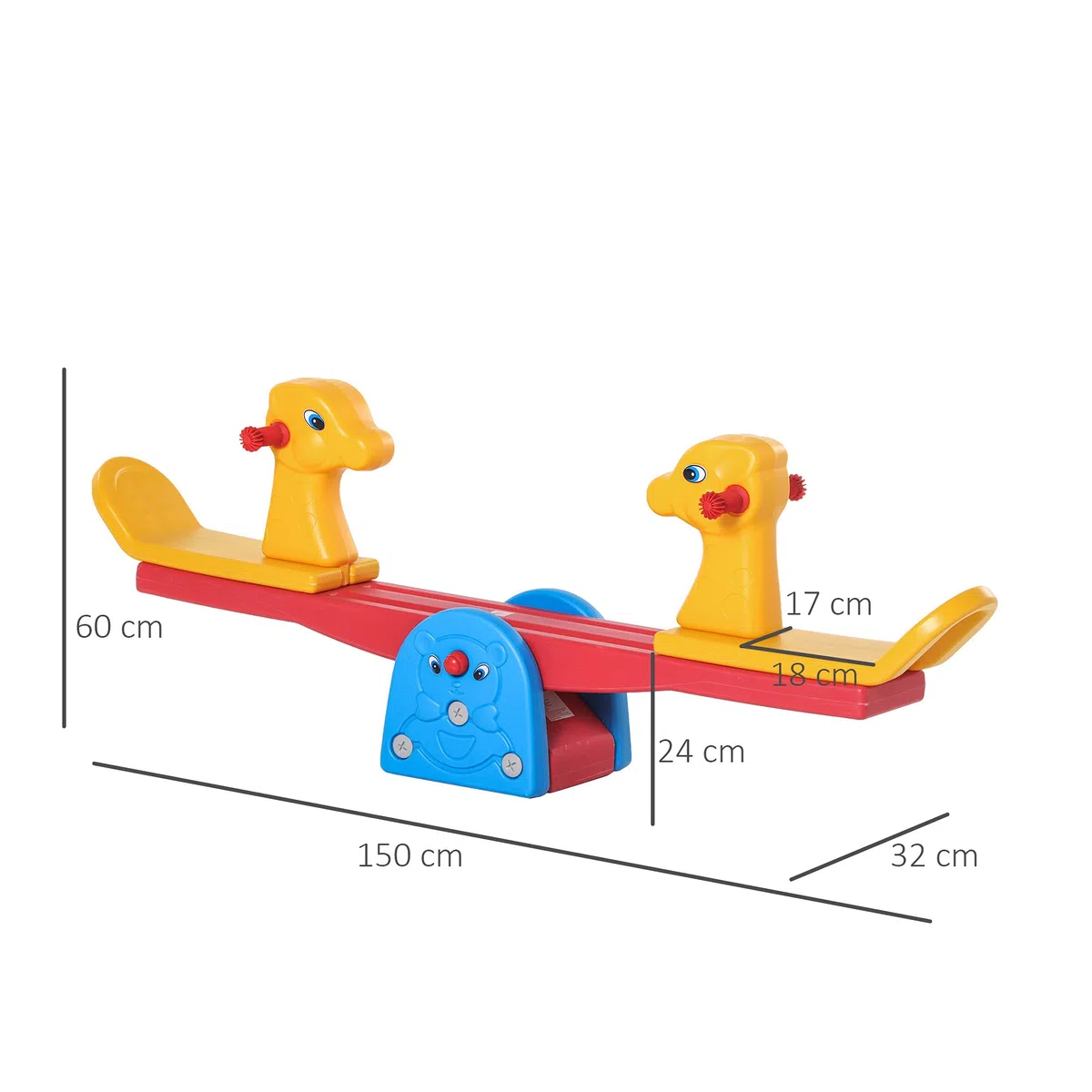 HOMCOM Altalena a Bilico per Bambini 1-4 Anni, Plastica HDPE Atossica, 150x32x60cm