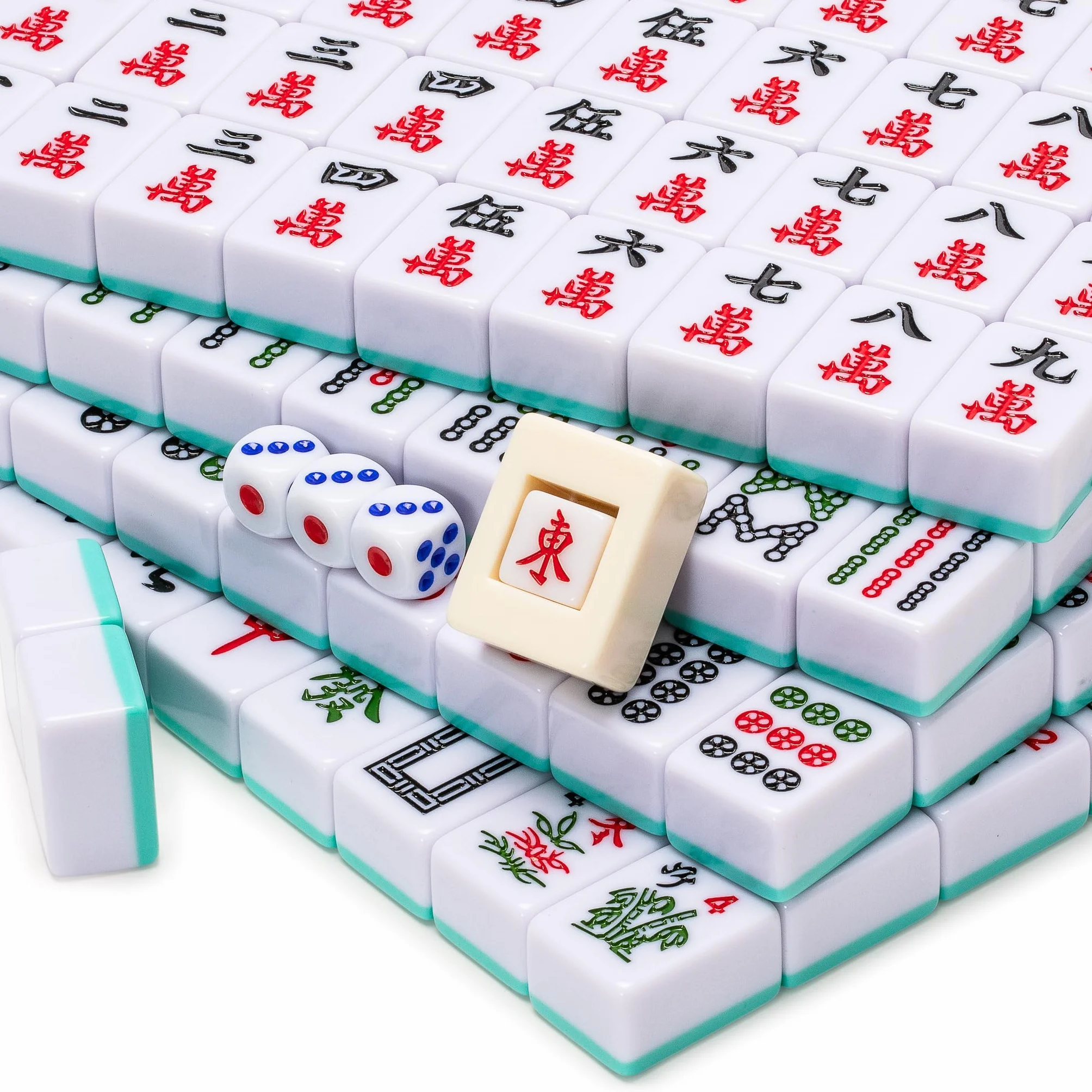 Yellow Mountain Imports Opale Celeste Set di Mahjong Cinese 146 Tessere Custodia in Vinile Blu