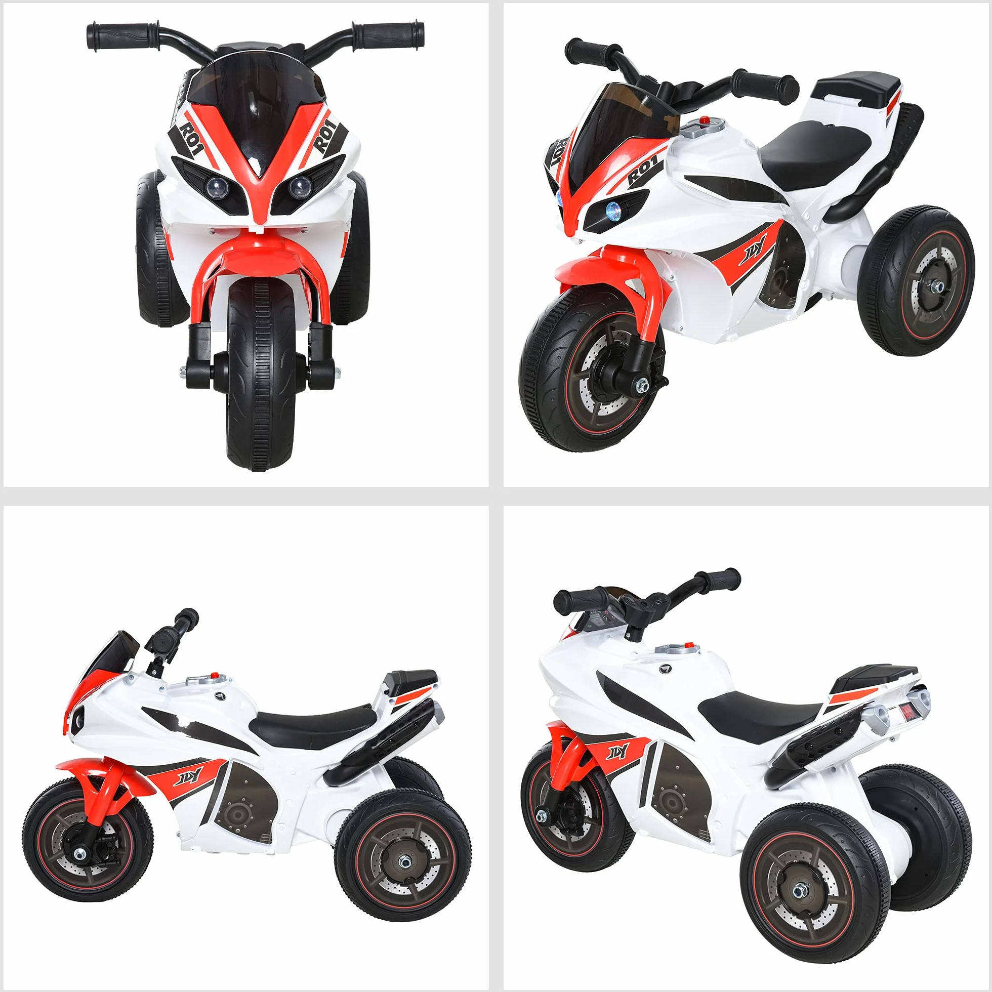 HOMCOM Moto Giocattolo a 3 Ruote per Bambini 18-36 Mesi, Motocicletta Cavalcabile Stile Polizia con Musica e Fari Senza Pedali in PP e Metallo Bianco e Rosso