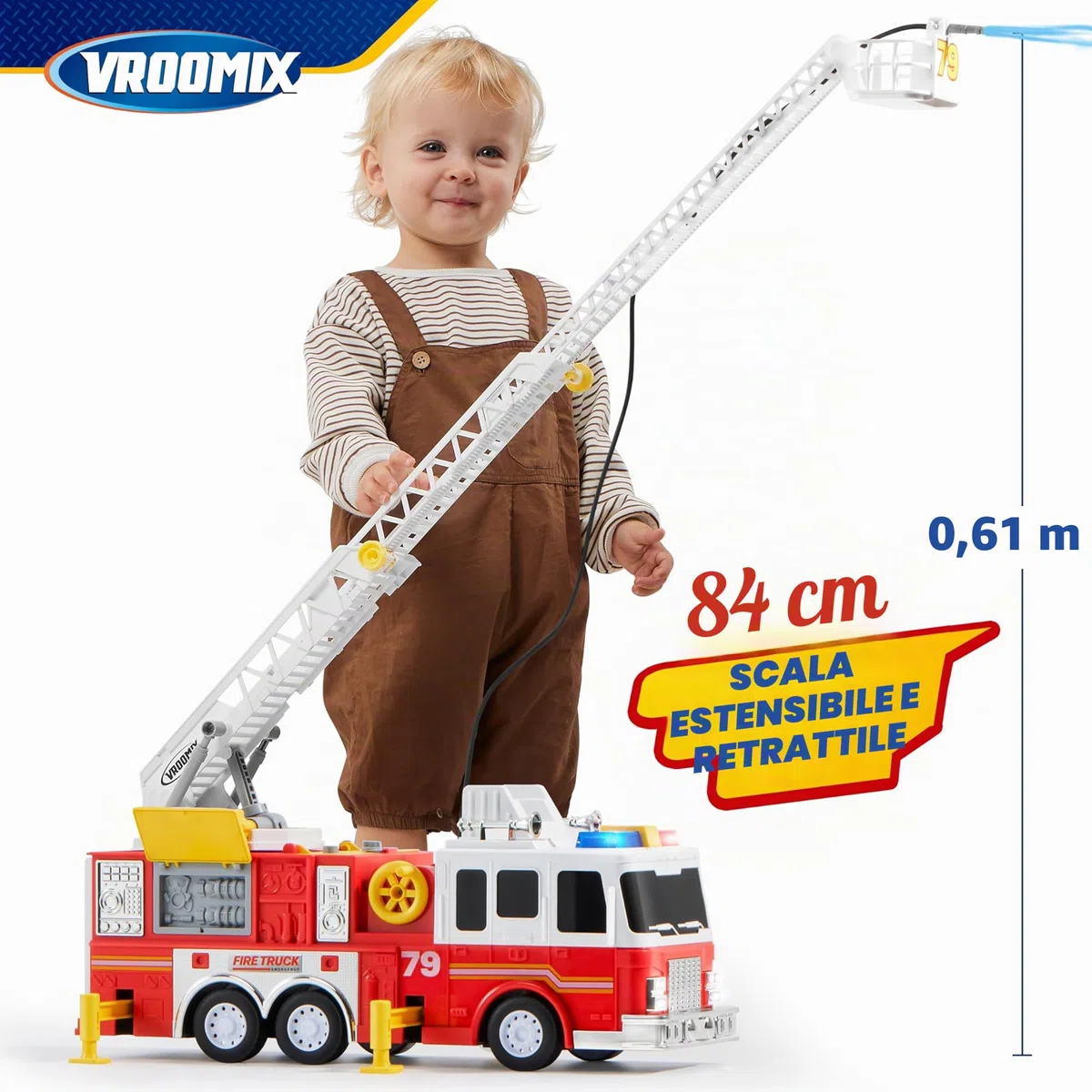 JOYIN Grande Autopompa Giocattolo 83 cm, Vigili Del Fuoco, Luci, Sirene