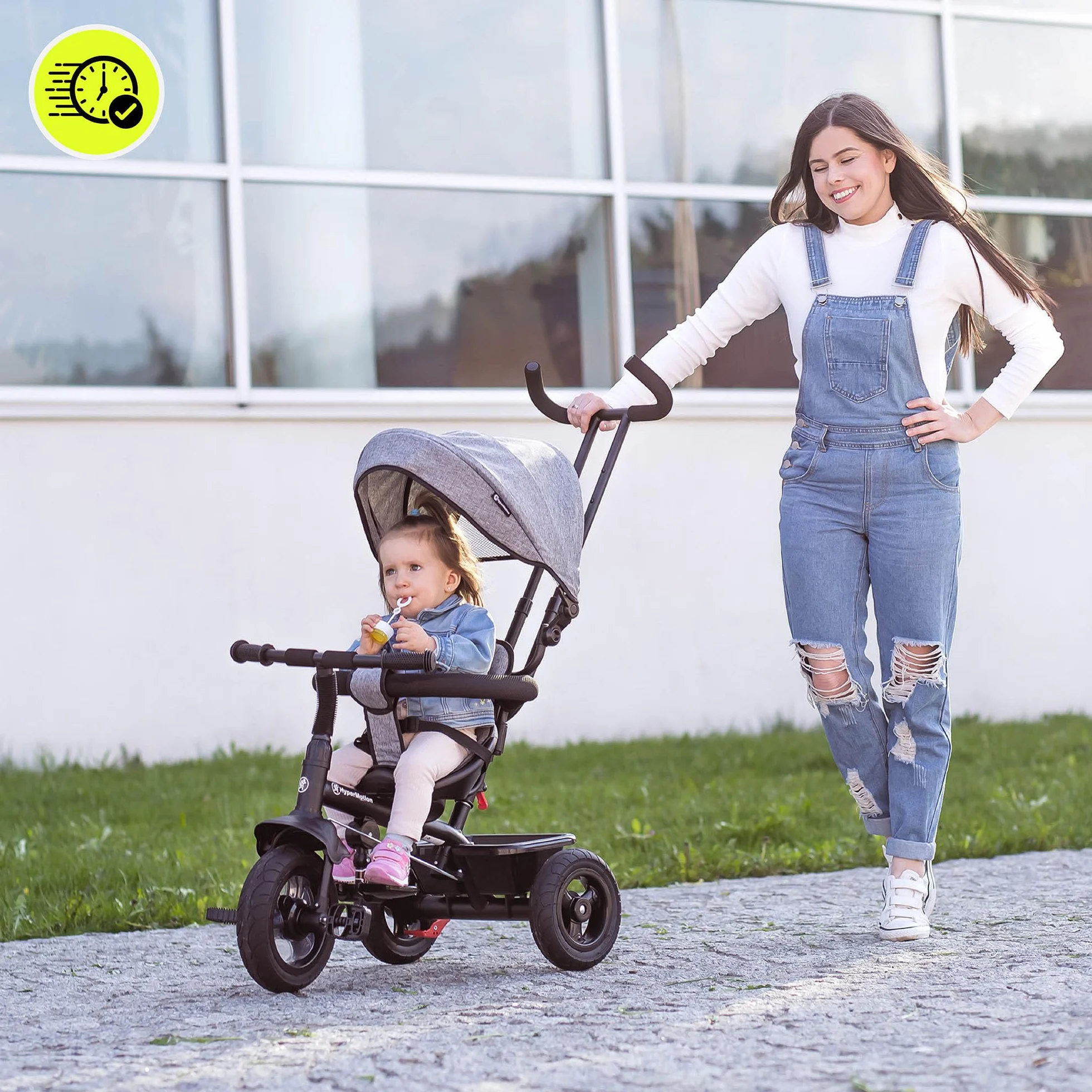 HyperMotion Triciclo Pieghevole per Bambini 1-4 Anni con Manubrio per Genitori - Bicicletta Evolutiva fino a 20kg - Monopattino Bambino Regolabile con Struttura Ergonomica, Grigio