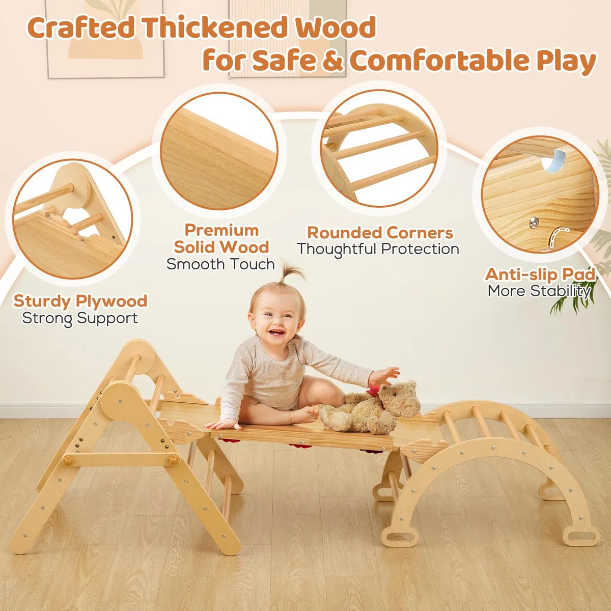 FUNLIO Montessori Pieghevole Triangolo Arrampicata 5 w 1 Regolabile Bambini 2-5 Anni