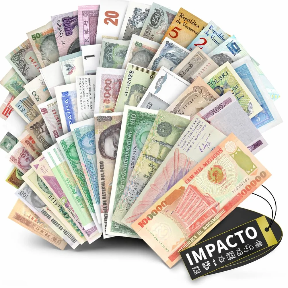 IMPACTO COLECCIONABLES | Collezione di 50 Banconote Autentiche del Mondo – Senza Duplicati, Fuori Corso e provenienti da Diversi Paesi | Ideale per Collezionisti, Include Certificato di Autenticità