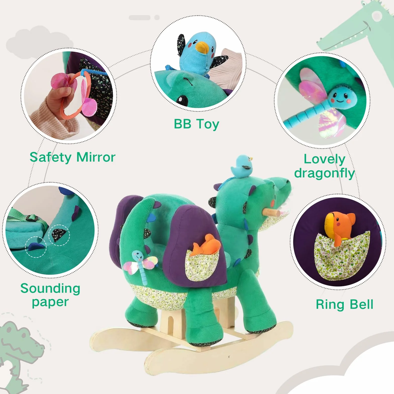 labebe Generalmente spedito Il 2018/12/23 - Cavallo Dondolo Legno, Peluche di Coccodrillo Verde per 1-3 Anni, Cavalluccio Dondolo/Giochi Cavalcabili Bambini/Sedia Dondolo Bambini