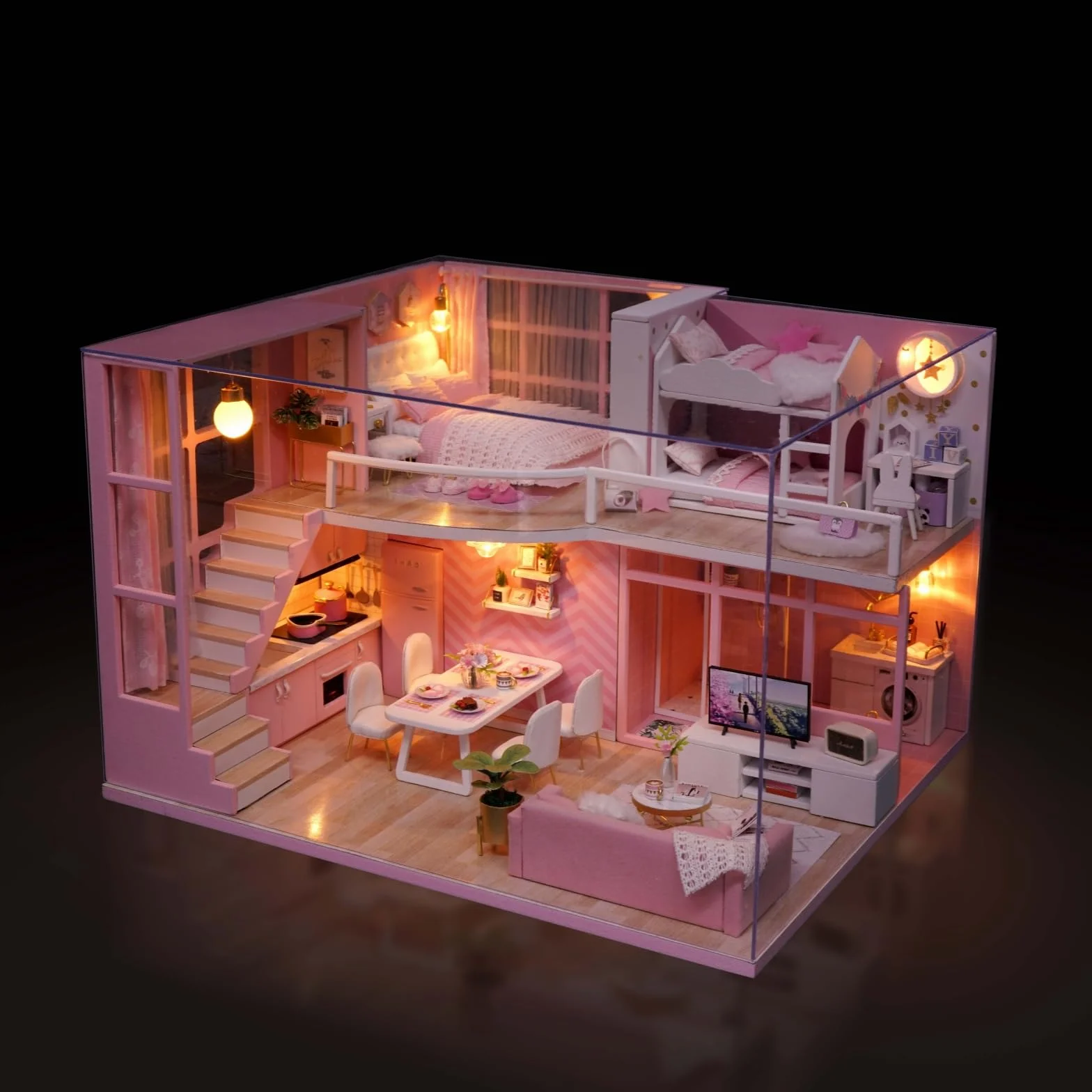 CUTEROOM Casa delle bambole in Miniatura Casa delle Bambole Legno in Kit con Mobili e Musica Casa Modello per Ragazze E Ragazzi