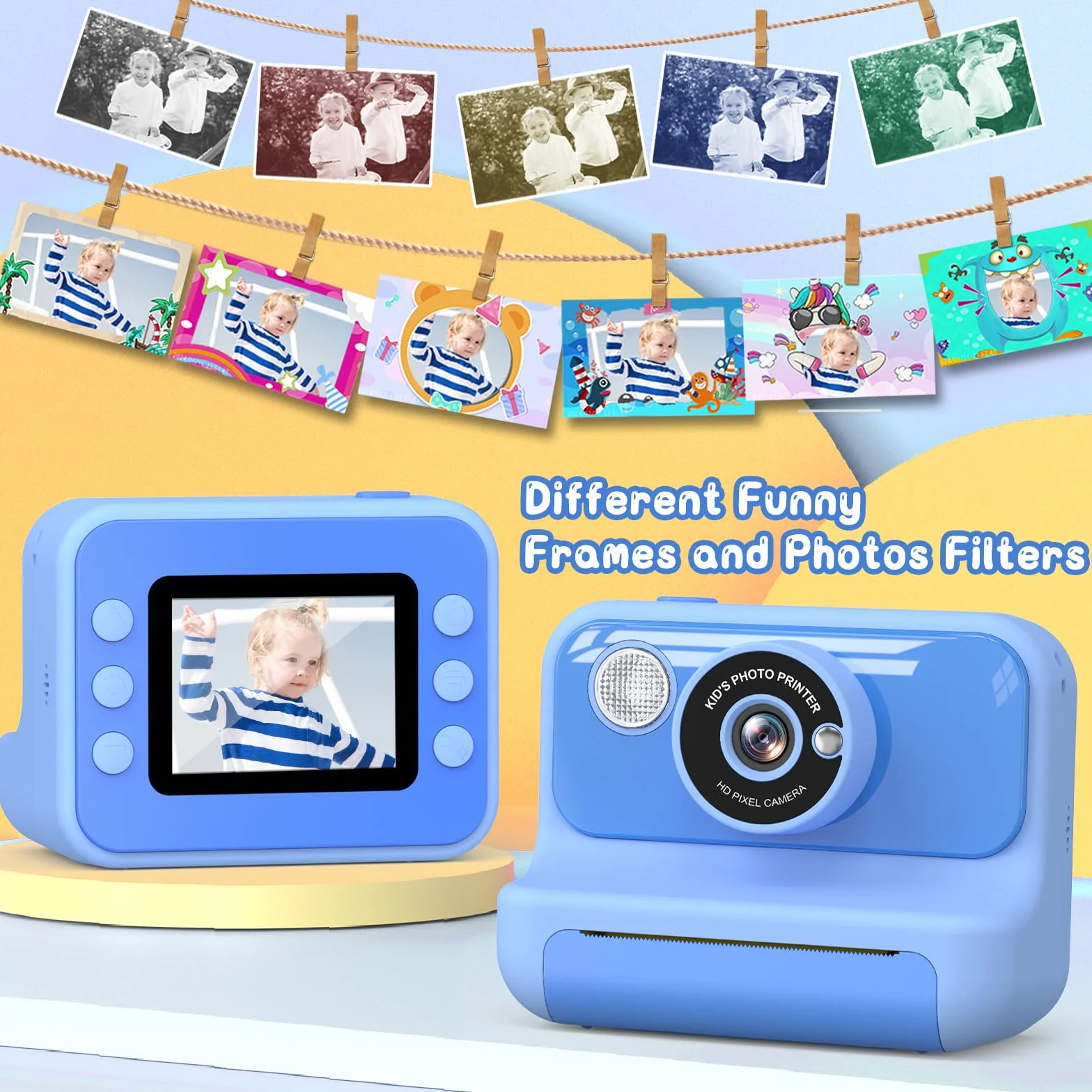 Hangrui Macchina Fotografica Bambini Istantanea, 2,4 Pollici Fotocamera Istantanea Bambini con 32G Scheda,20MP/1080P Fotocamera Digitale,Giocattolo Regalo per Ragazze Ragazzi dai 3-10 Anni-Blu