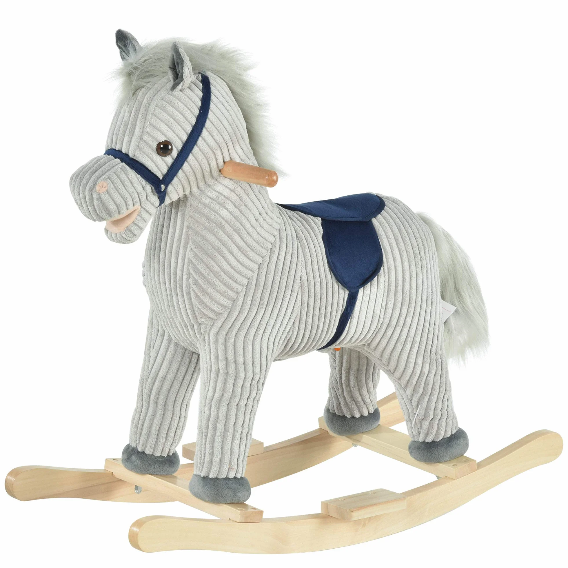HOMCOM Cavallo a Dondolo per Bambini 3-6 Anni, Cavalluccio a Dondolo Interattivo Riproduce Suoni, in Peluche Grigio, 73x35x64cm