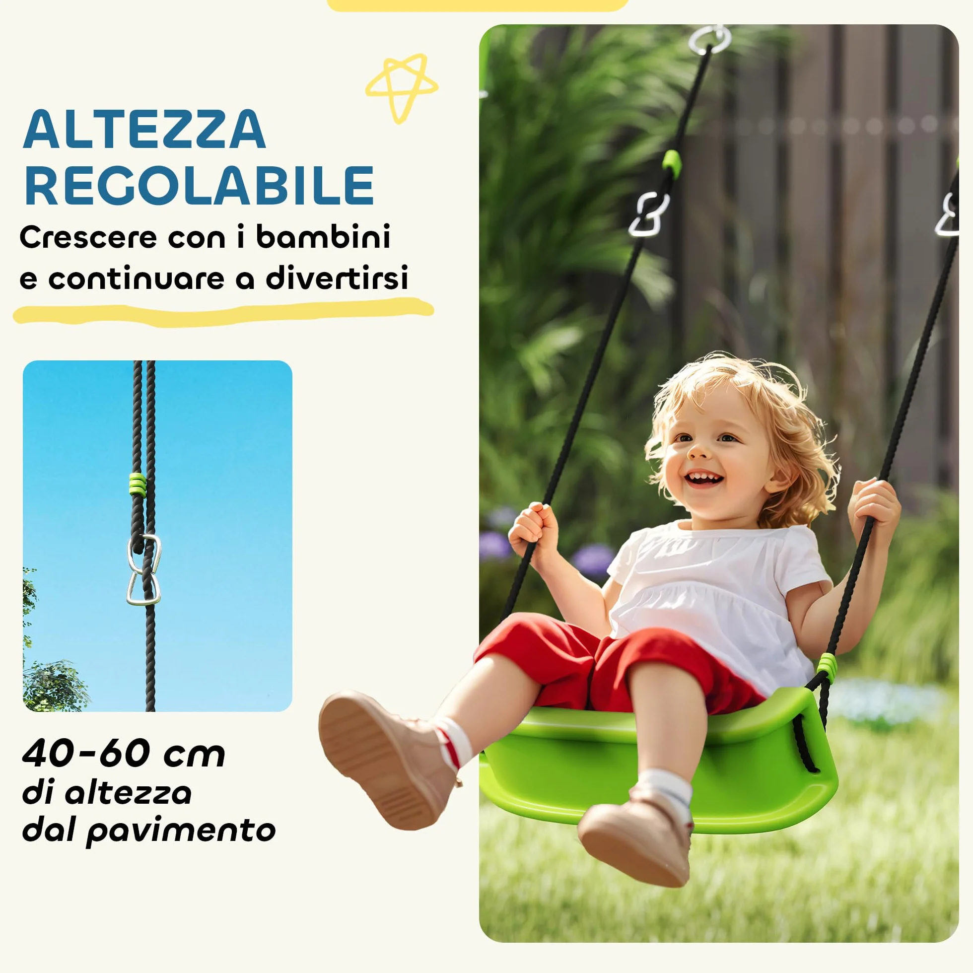 AIYAPLAY Set Altalena da Giardino per Bambini 3 in 1 con Altalena per Bambini, Canestro da Basket e Porta da Calcio, Gioco per Bambini 3-8 Anni con Telaio ad A in Metallo per Uso Esterno, Carico 90kg