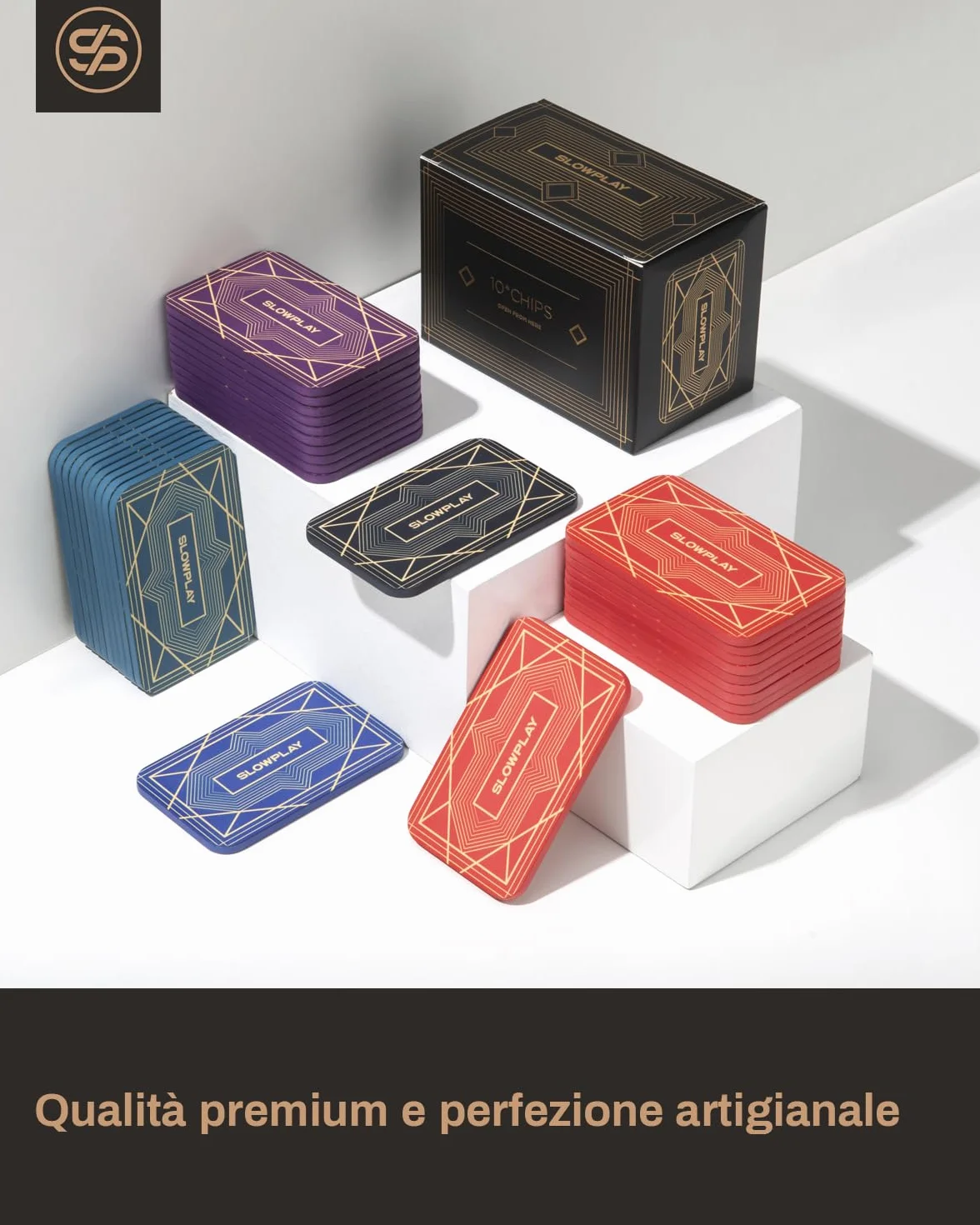 SLOWPLAY Placche Fiches Rettangolari da Poker, Confezione da 10 Pezzi, Placche Professionali in Stile Europeo Senza Denominazione, Ceramica Composita da 34 Grammi (Nero)