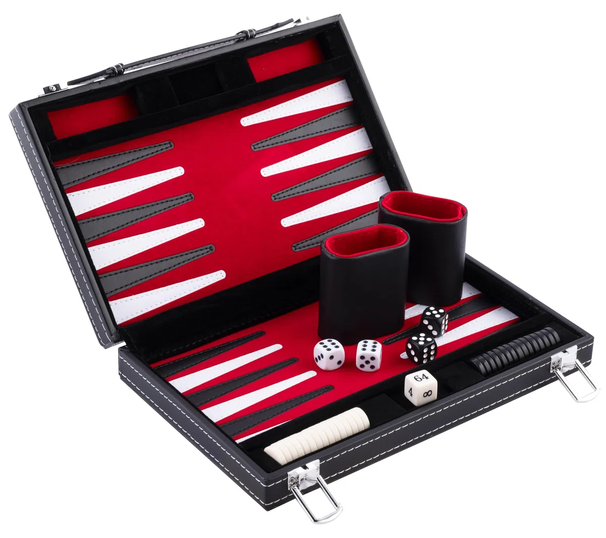 Engelhart - 250513 - Valigetta Backgammon 30 cm (11 Pollici) - Similpelle Rossa/Nera/Bianca con Interno in Velluto - Gioco da Tavolo Portatile per 2 Giocatori - Dai 6 Anni in Su