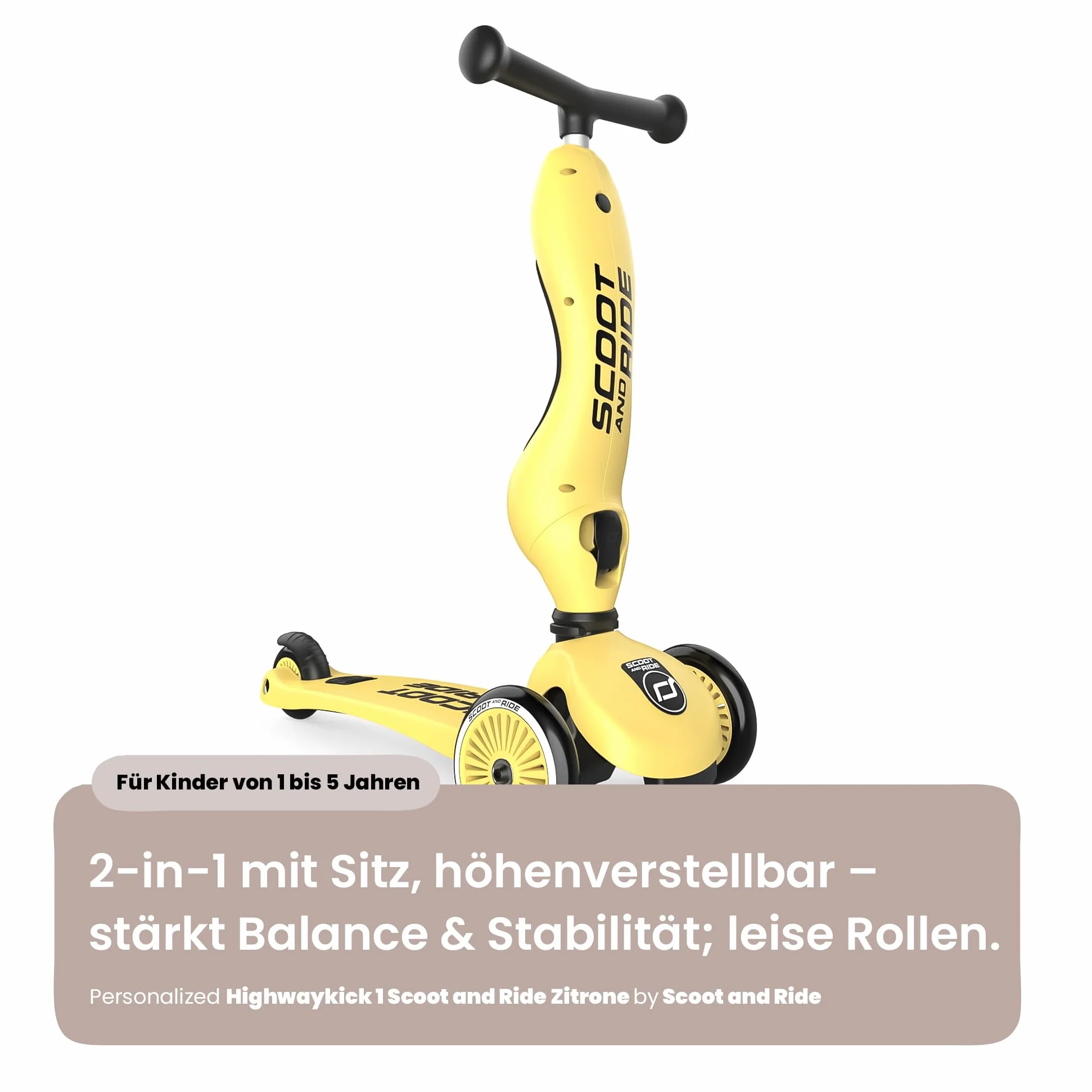 Personalizzato Scoot and Ride Highwaykick 1 Limone – 2-in-1 con seduta & regolabile in altezza – per bambini da 1 a 5 anni