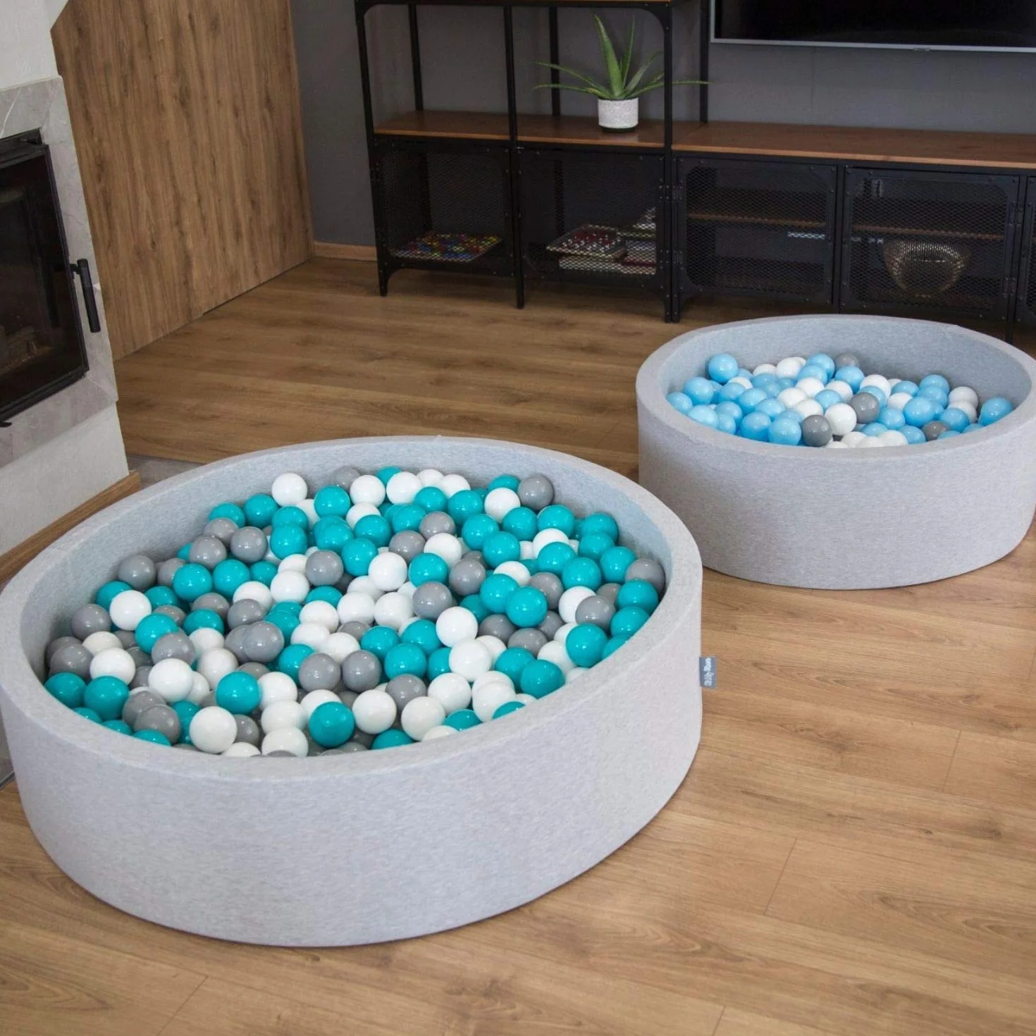 KiddyMoon Piscina di Palline 120X30cm/200 Palline Grande Quadrato per Bambini Fabbricato in EU, Grigio Chiaro:Bianco/Grigio/Turchese Chiaro